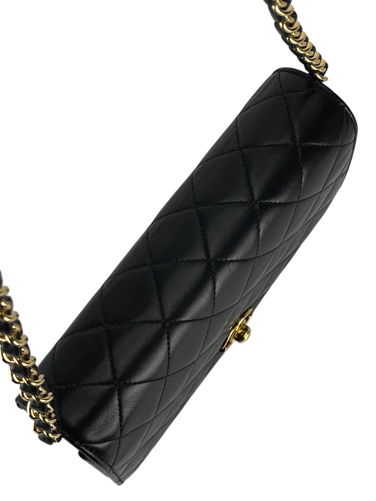 CHANEL - Quilted Full Flap Chain Shoulder Bag Purse Black Lambskin