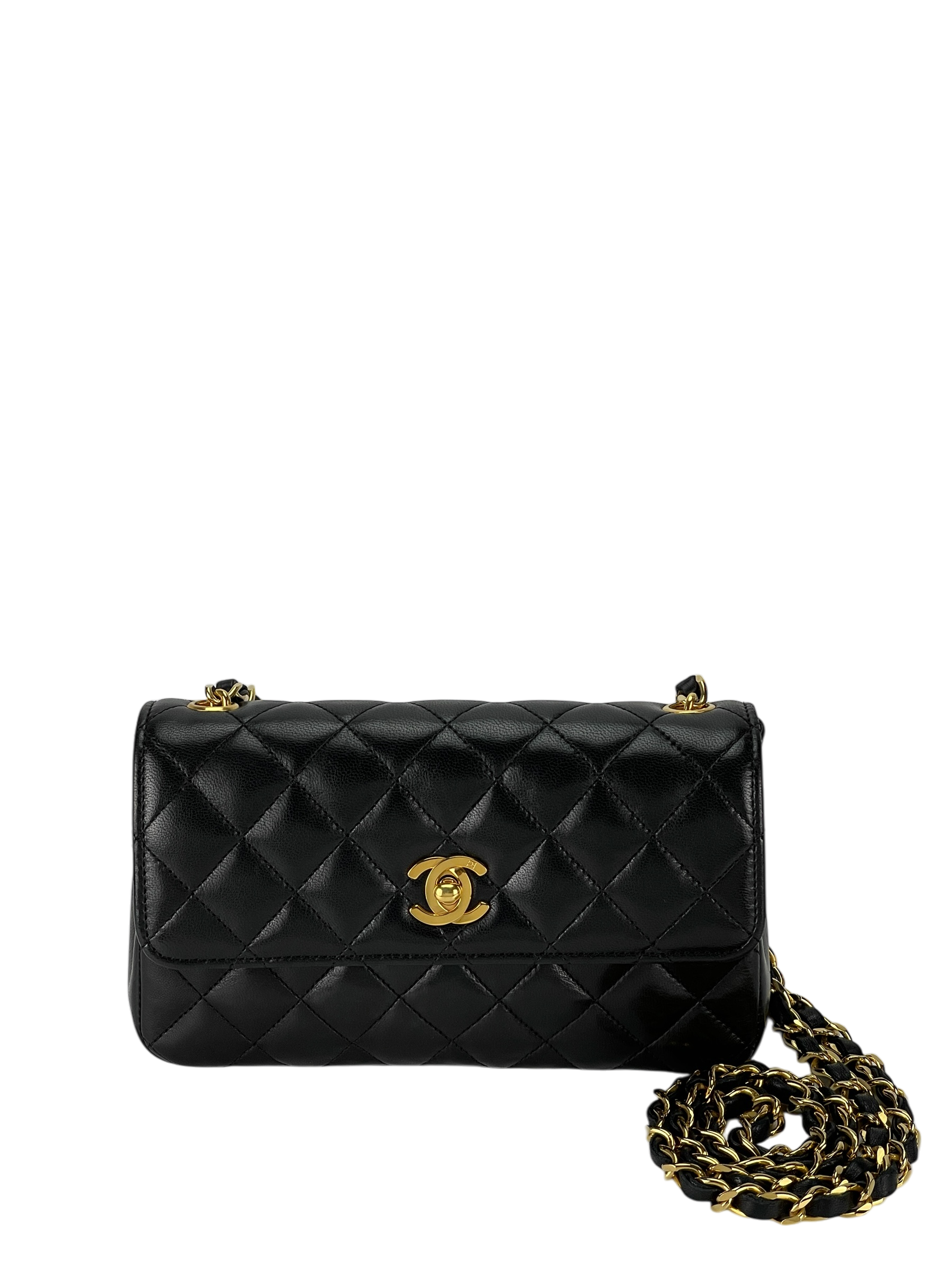 CHANEL - Quilted Single Flag Bag Black Lambskin