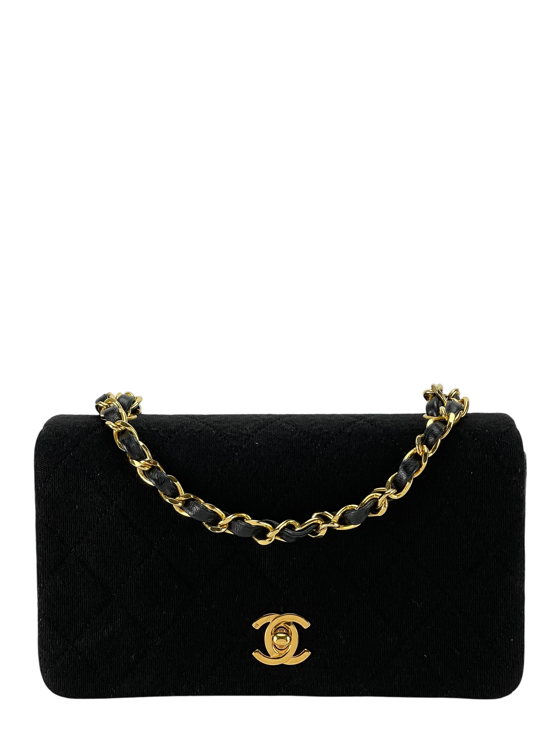CHANEL - Single Flap Black Canvas Lambskin