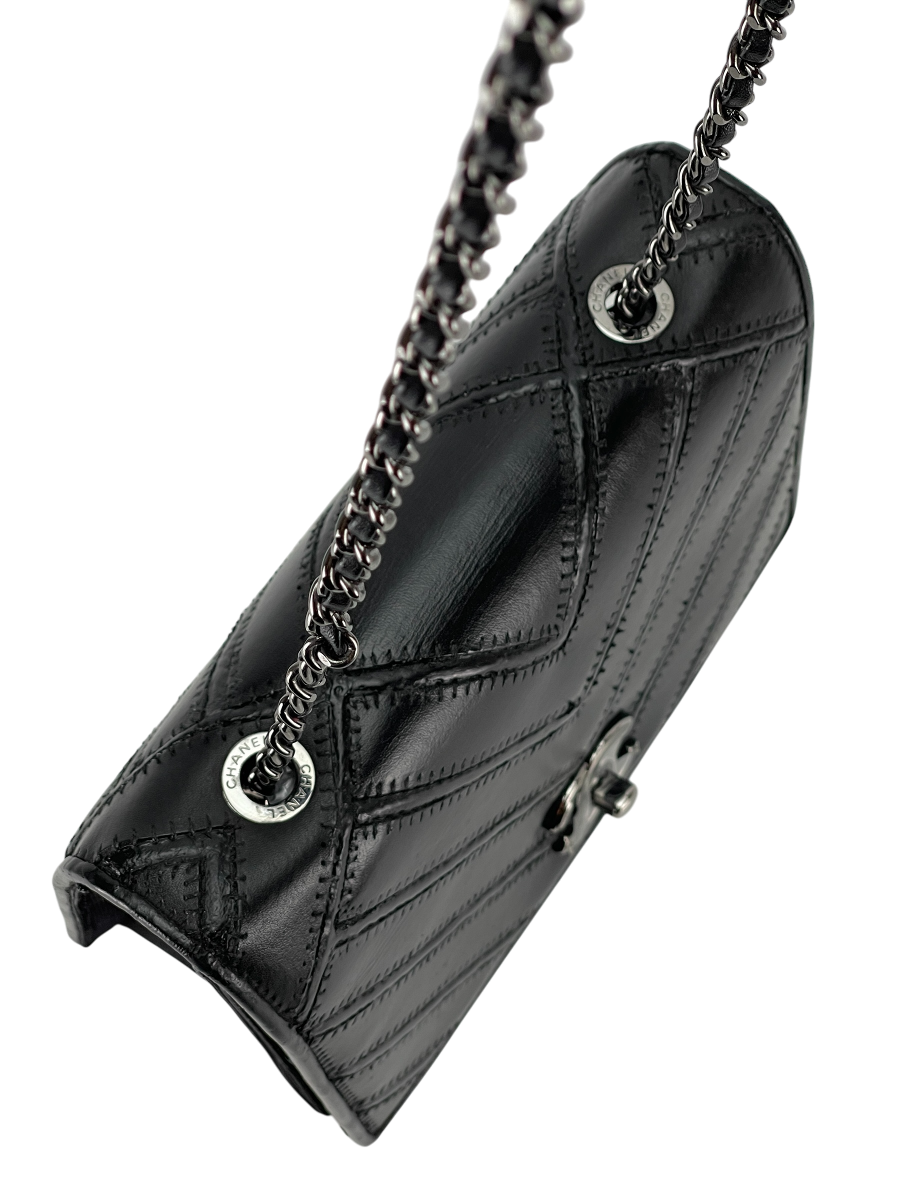 CHANEL - Surpique Chevron Flap Black Calfskin