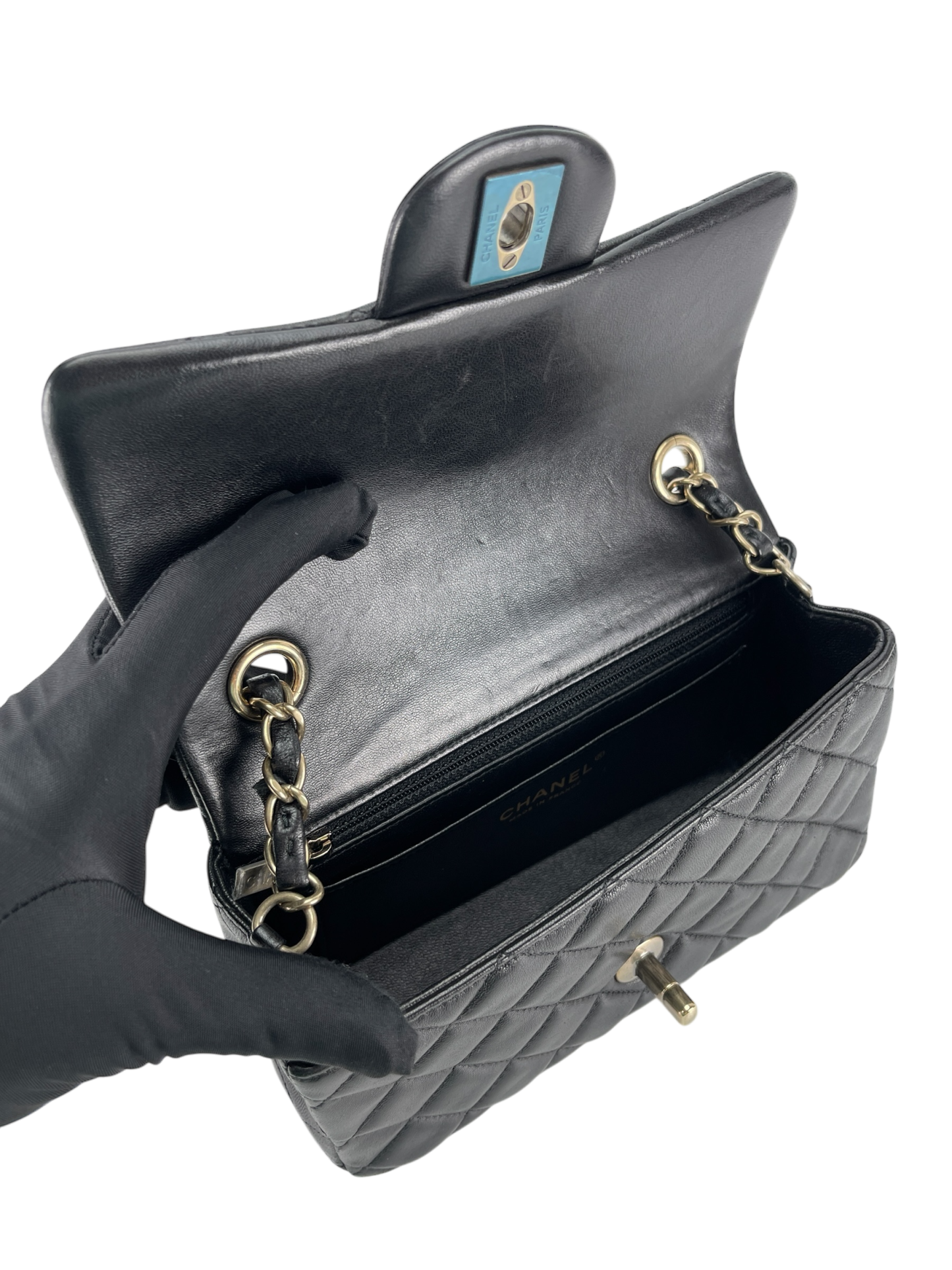 CHANEL - Quilted Mini Rectangular Flap Black Lambskin
