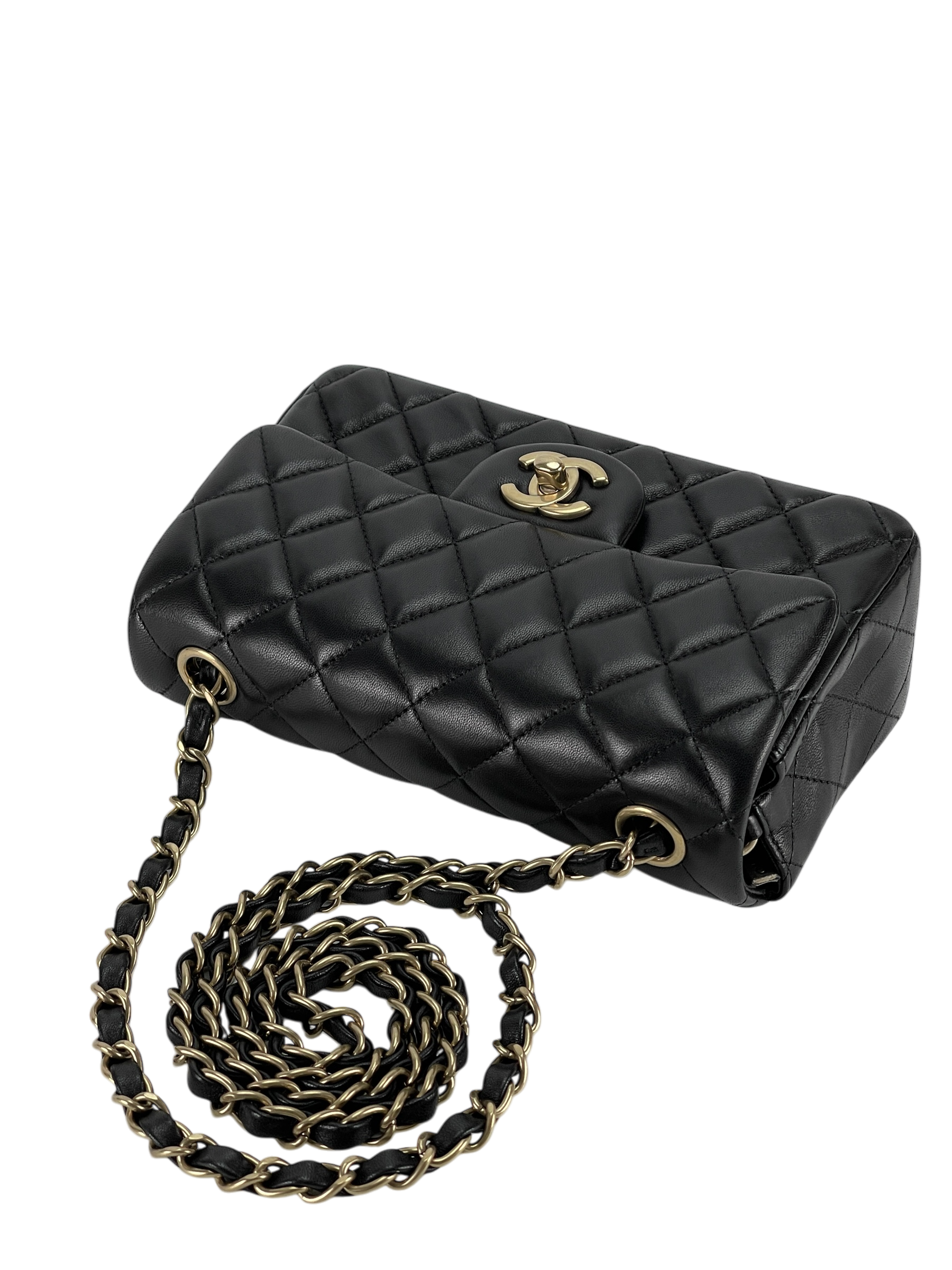 CHANEL - Quilted Mini Rectangular Flap Black Lambskin