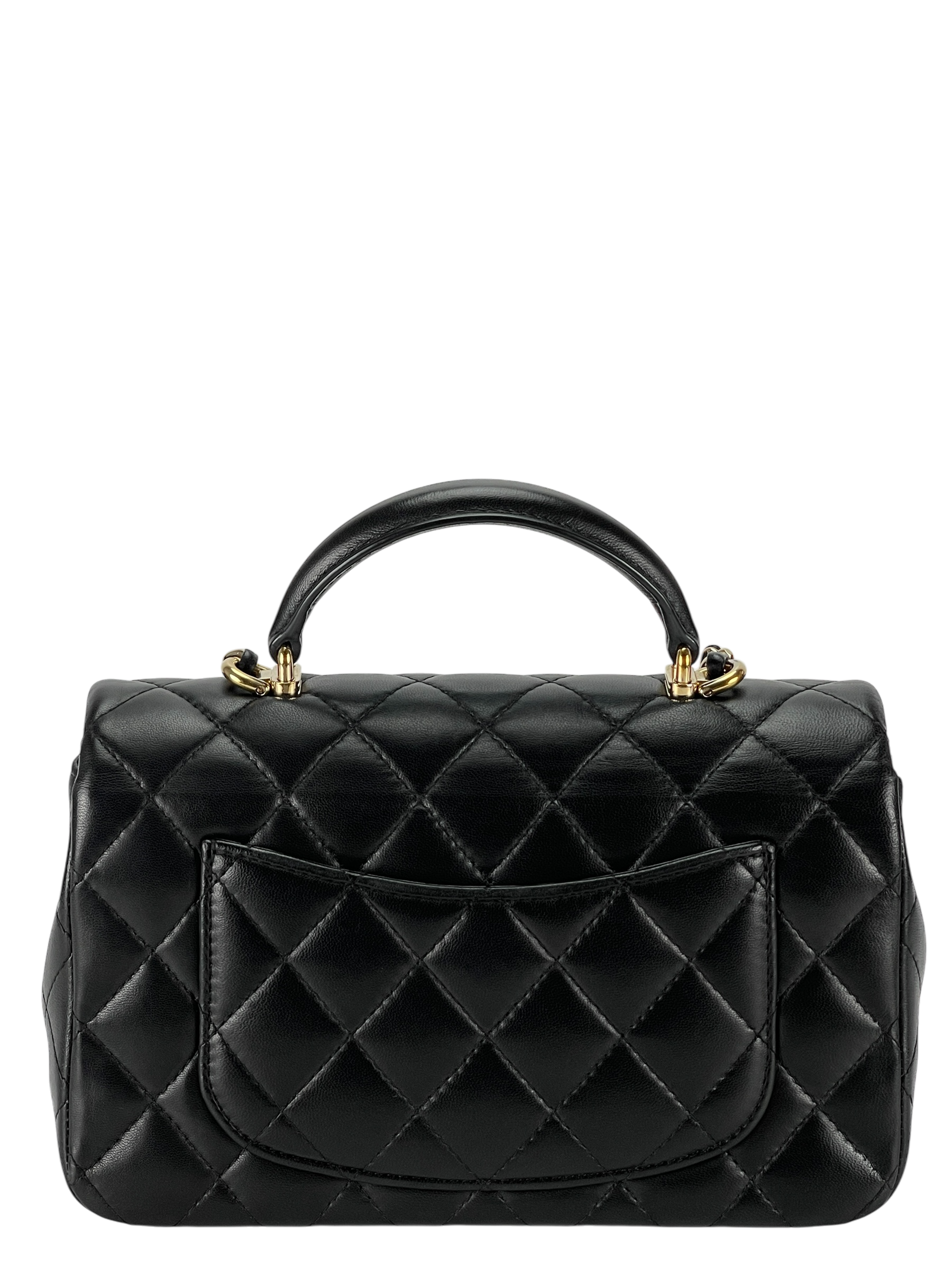 CHANEL - Mini Top Handle Rectangular Flap Black Lambskin 