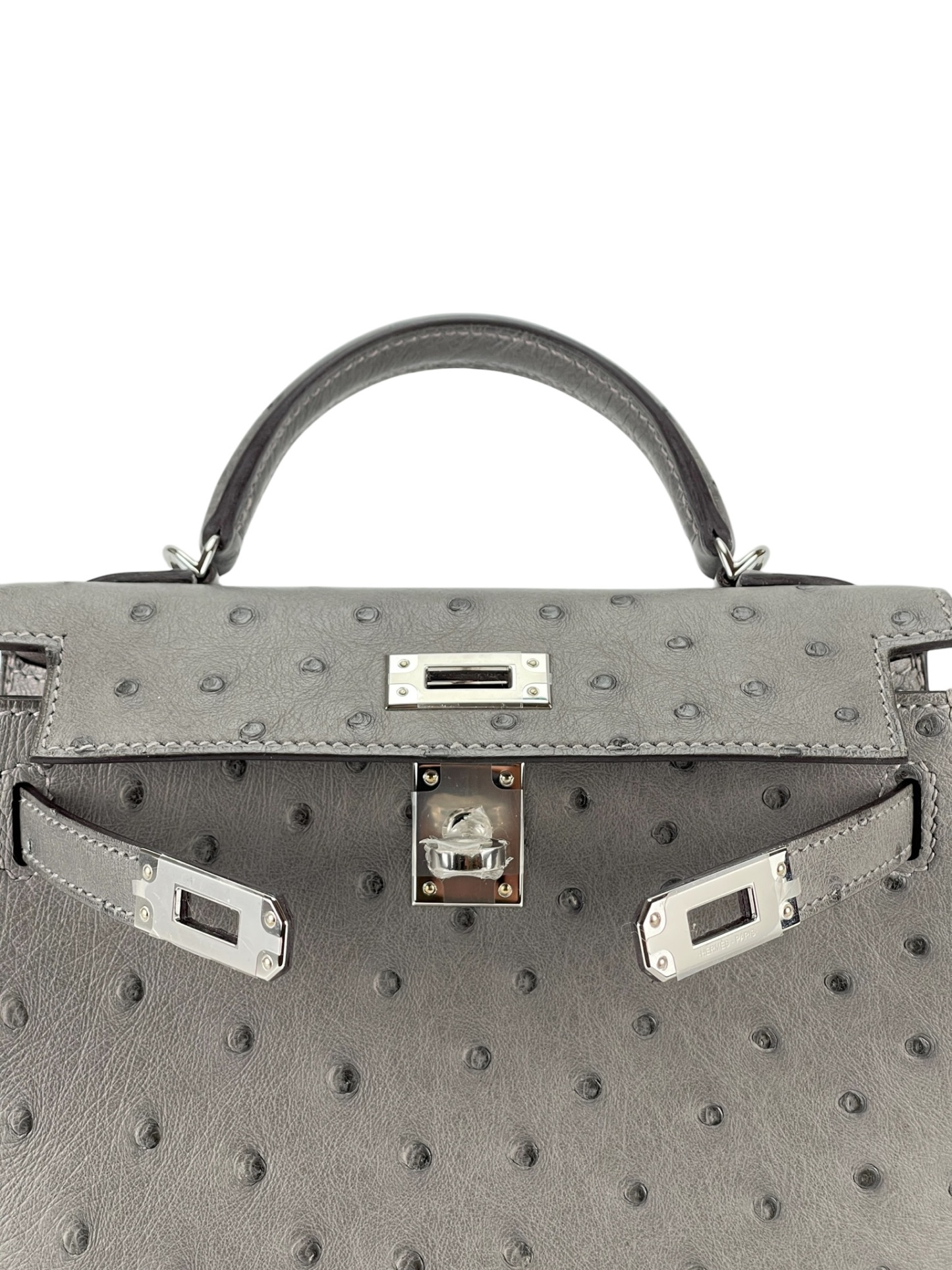 HERMES - Mini Kelly 2 0L Gris Meyer Ostrich Palladium Hardware