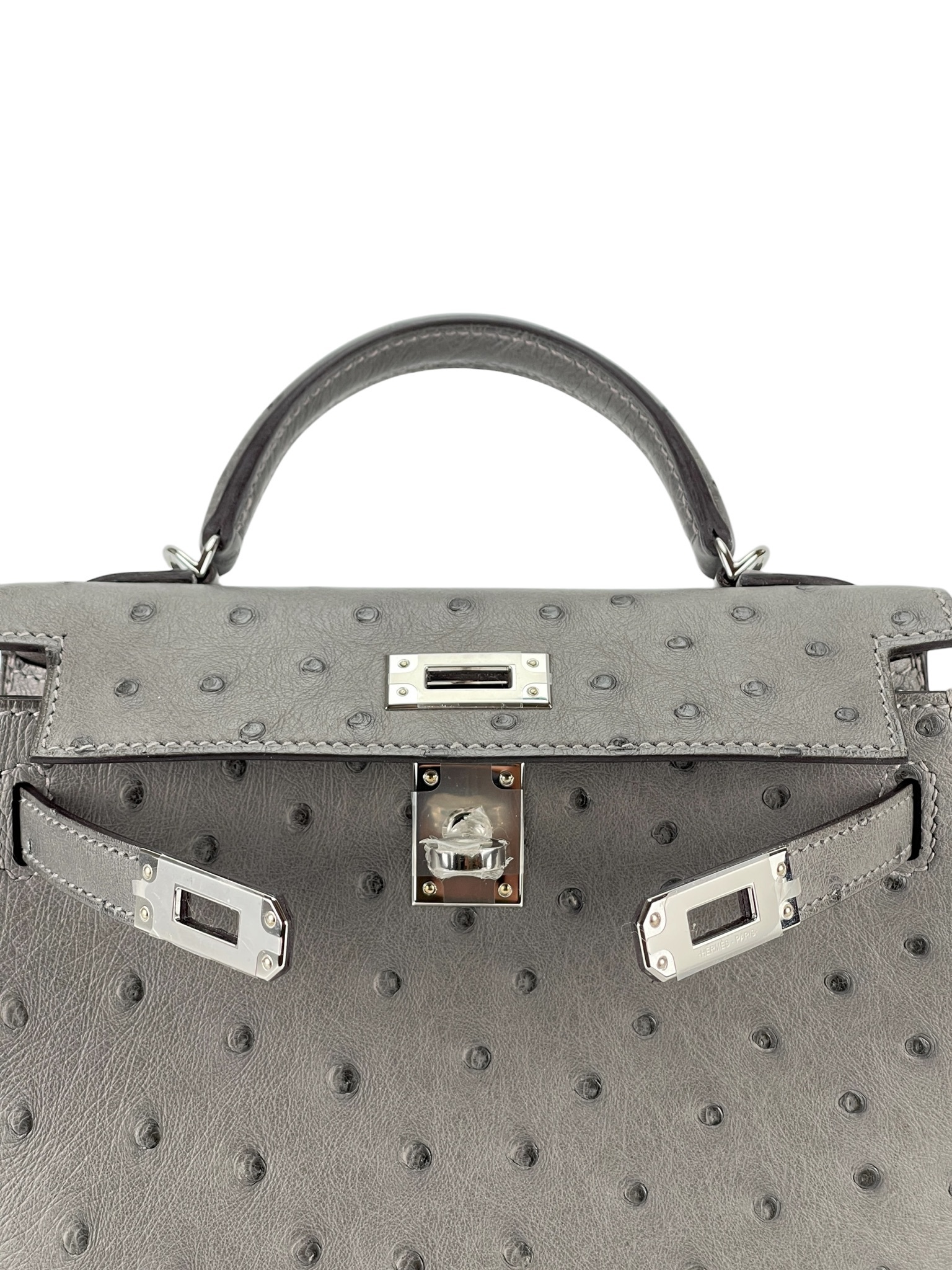 HERMES - Mini Kelly 2 0L Gris Meyer Ostrich Palladium Hardware