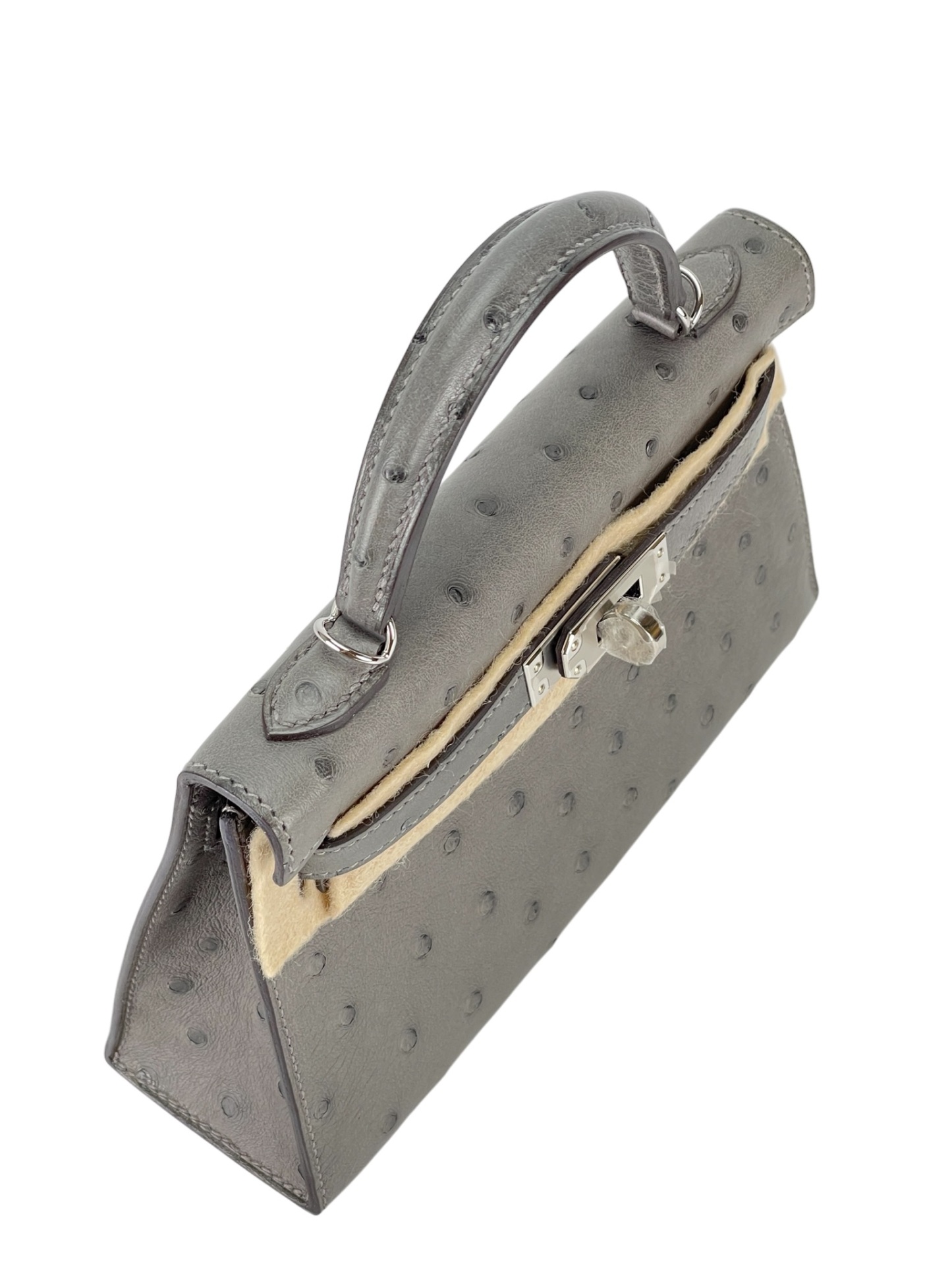 HERMES - Mini Kelly 2 0L Gris Meyer Ostrich Palladium Hardware