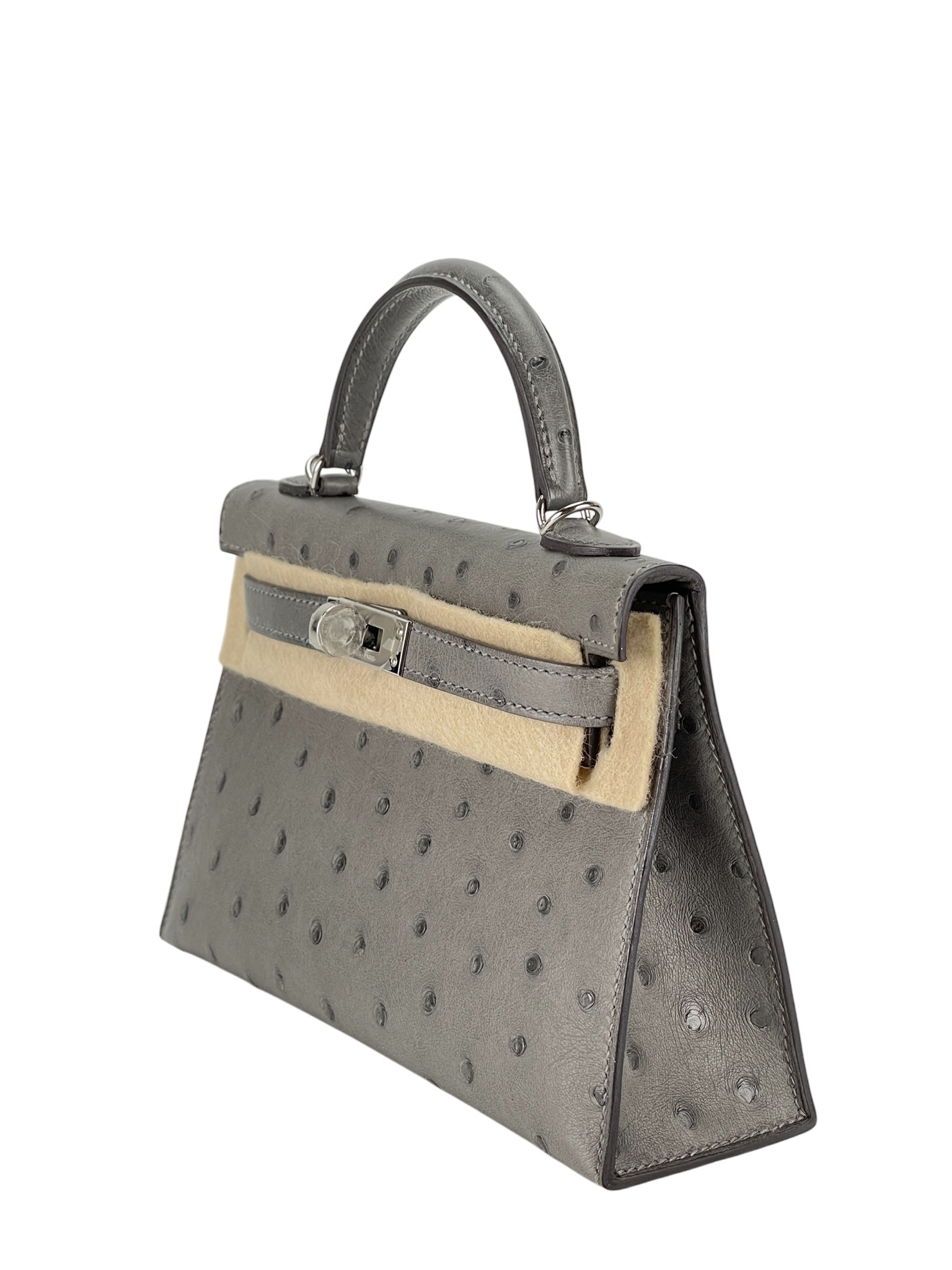 HERMES - Mini Kelly 2 0L Gris Meyer Ostrich Palladium Hardware