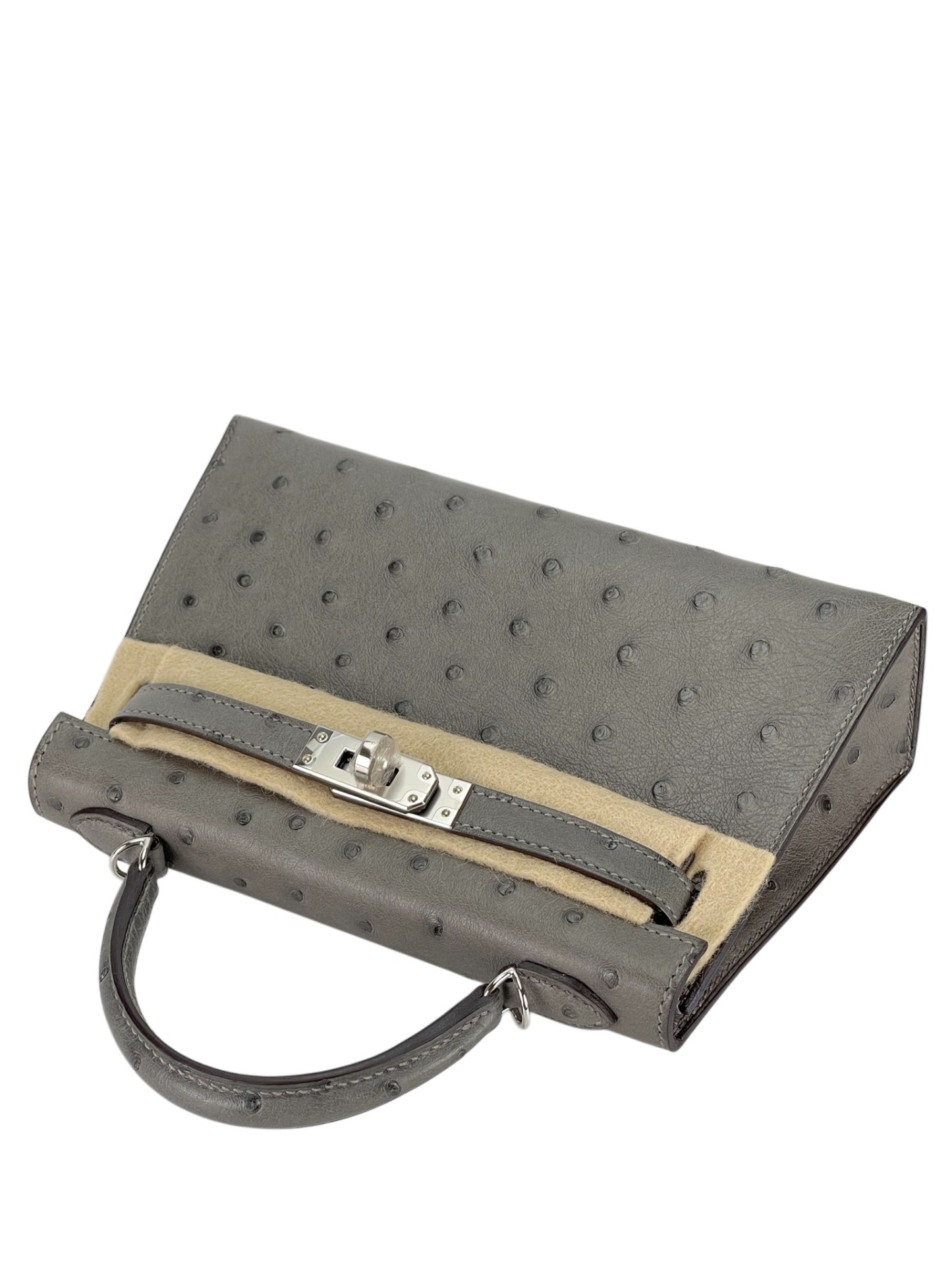 HERMES - Mini Kelly 2 0L Gris Meyer Ostrich Palladium Hardware