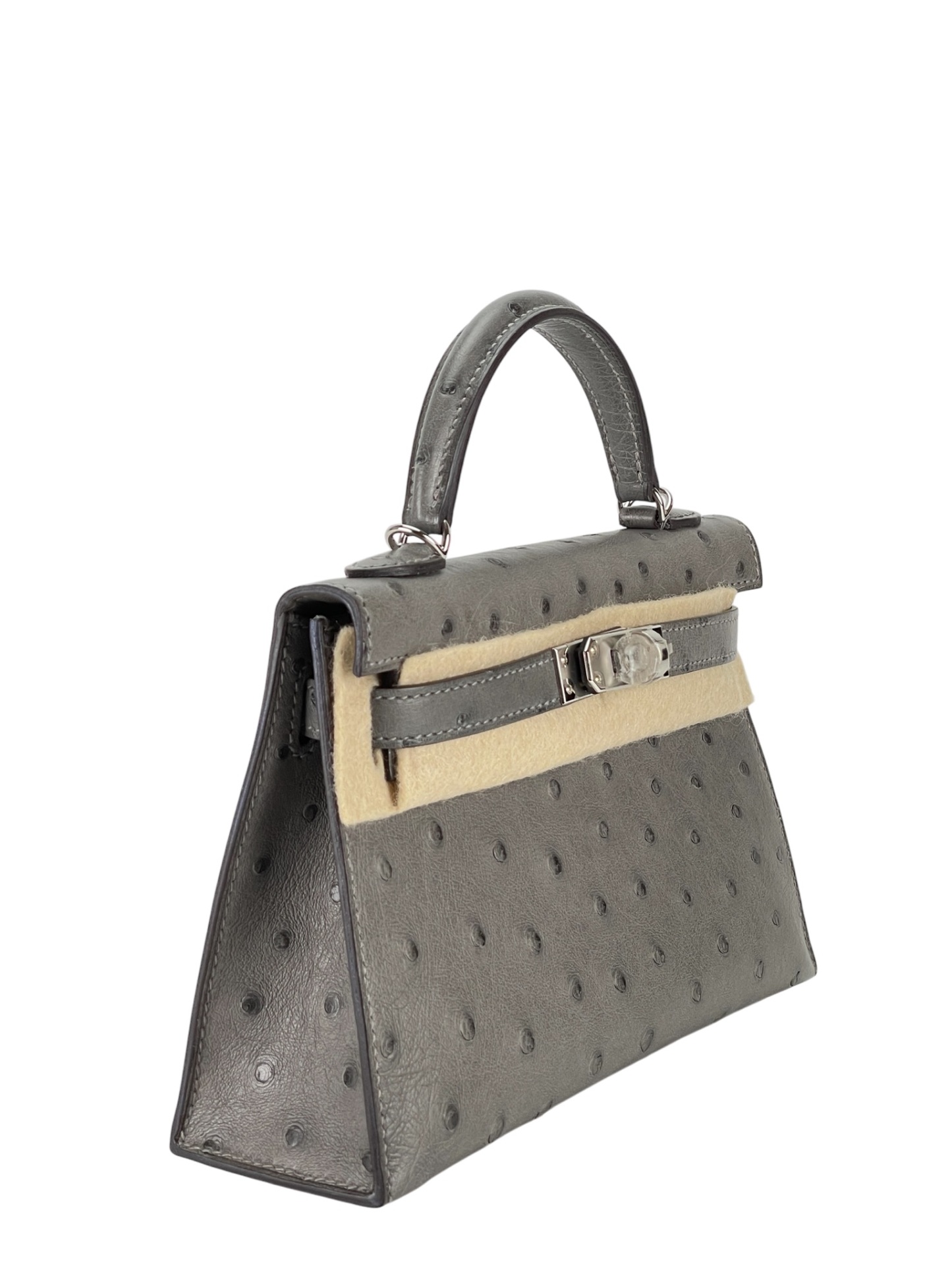 HERMES - Mini Kelly 2 0L Gris Meyer Ostrich Palladium Hardware