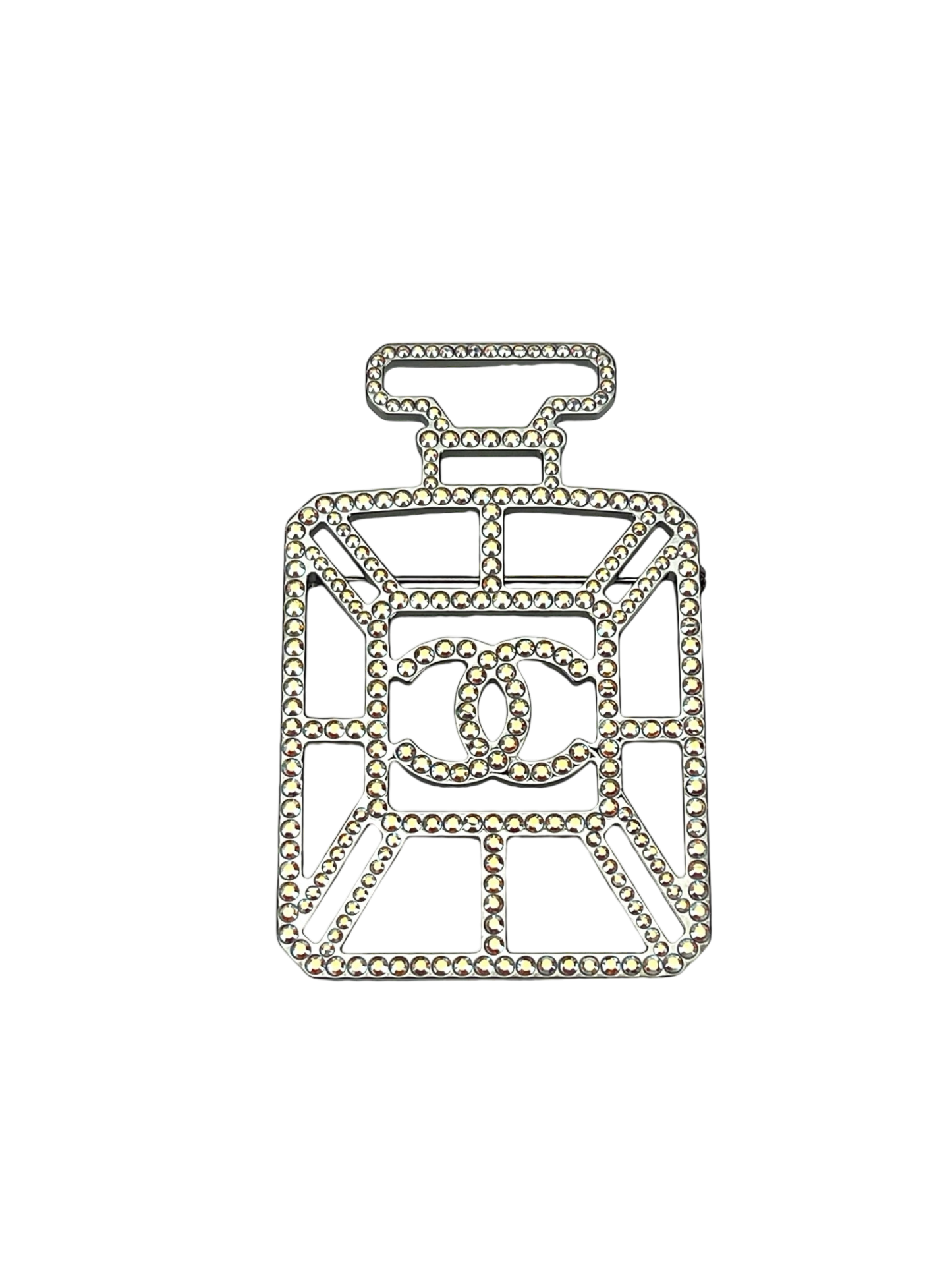 CHANEL - CC Logo Crystal Perfume Bottle Brooch