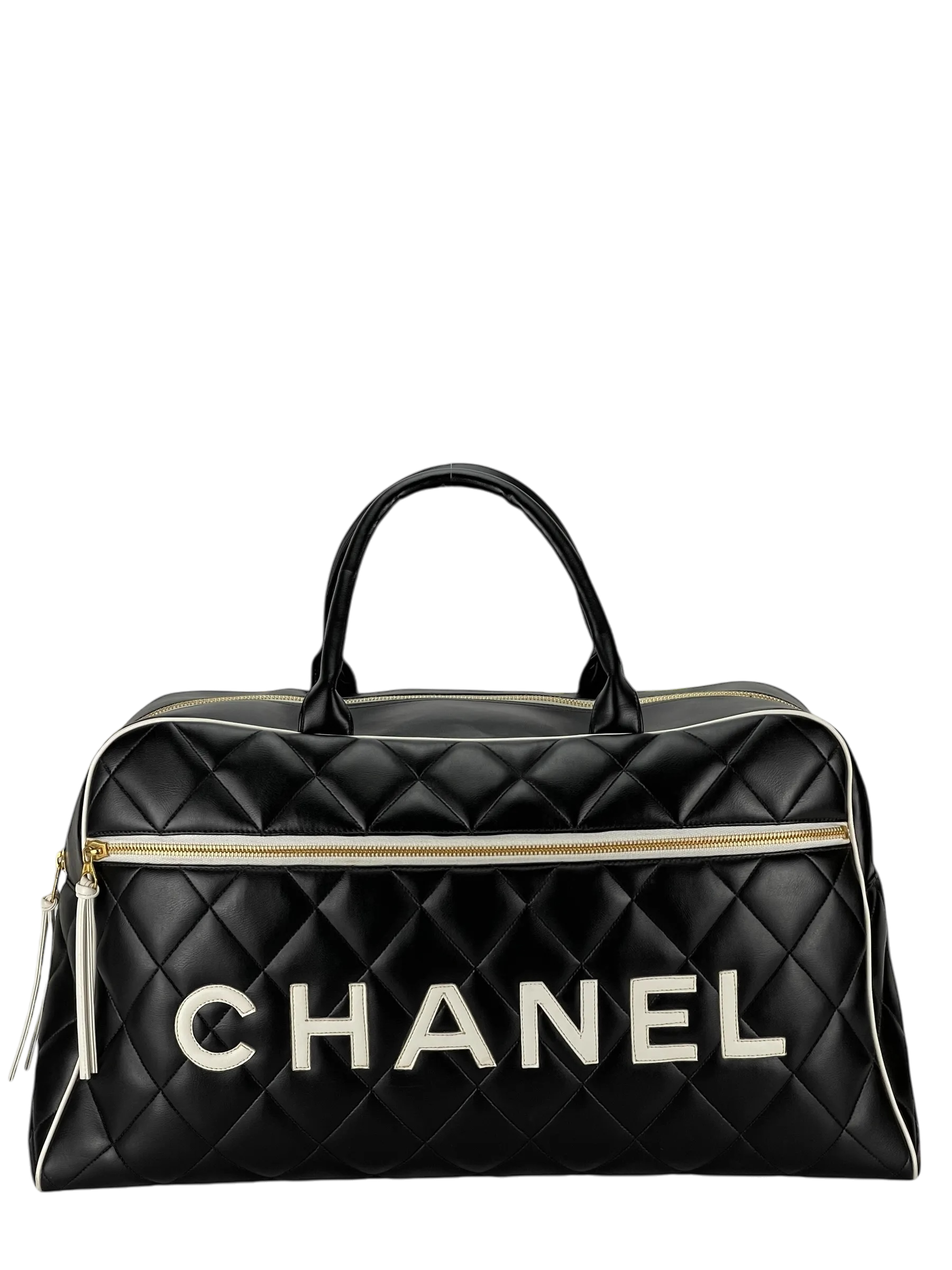 CHANEL - Bowling Bag Travel Bag Boston Bag Black Leather