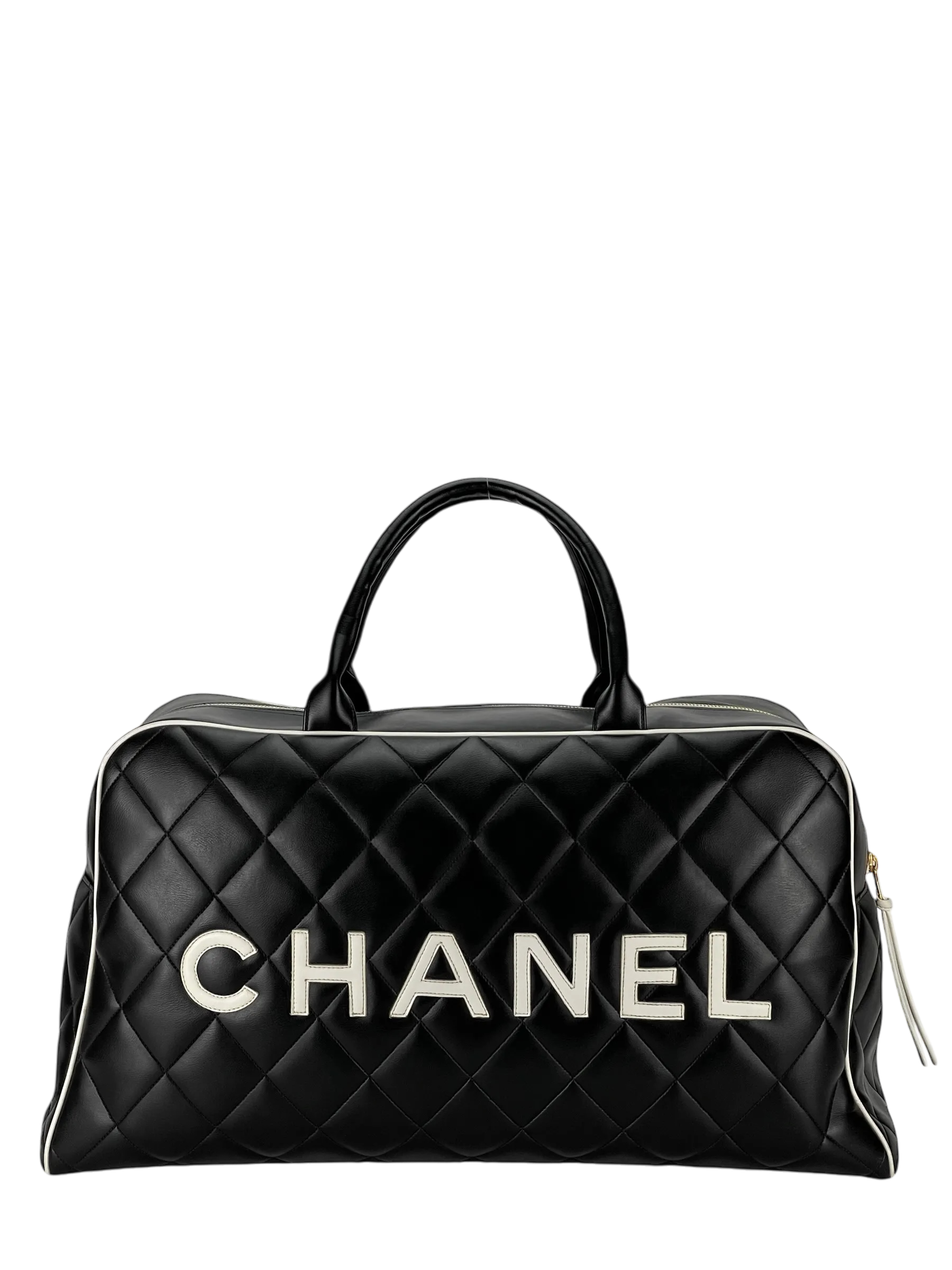CHANEL - Bowling Bag Travel Bag Boston Bag Black Leather