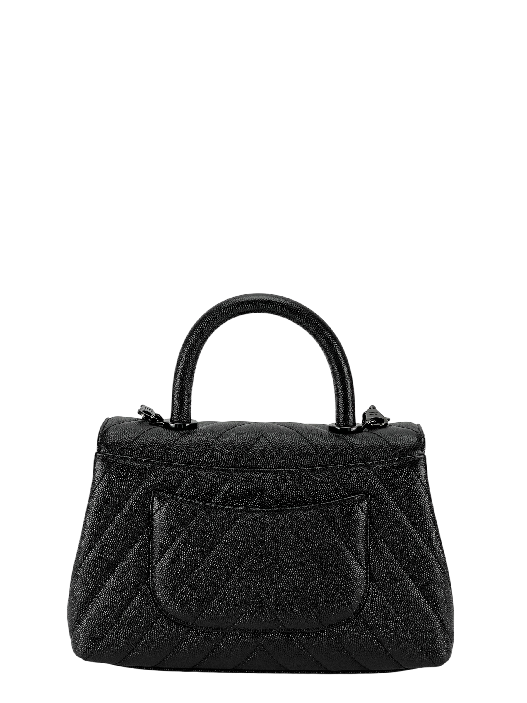 CHANEL -  So Black Coco Handle Small Caviar V-stitch Bag