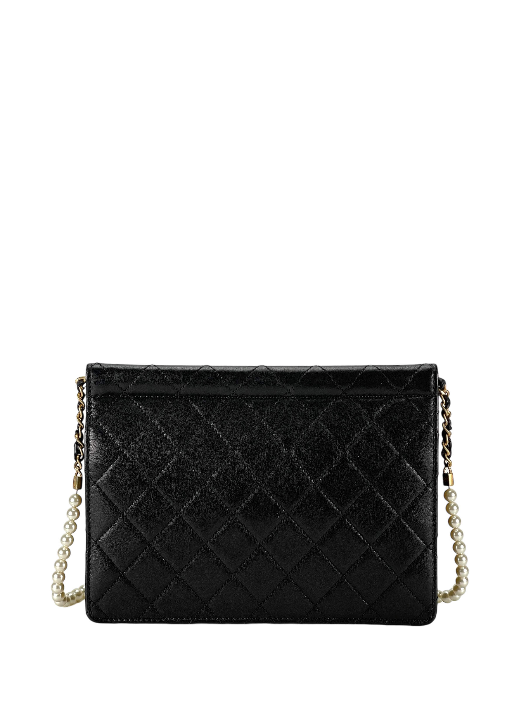 CHANEL - Small Flap Bag Black with Pearl Chain