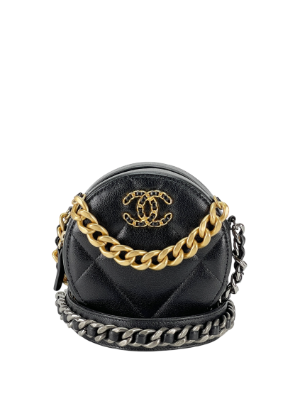 CHANEL - Black Lambskin 19 Round Clutch With Chain