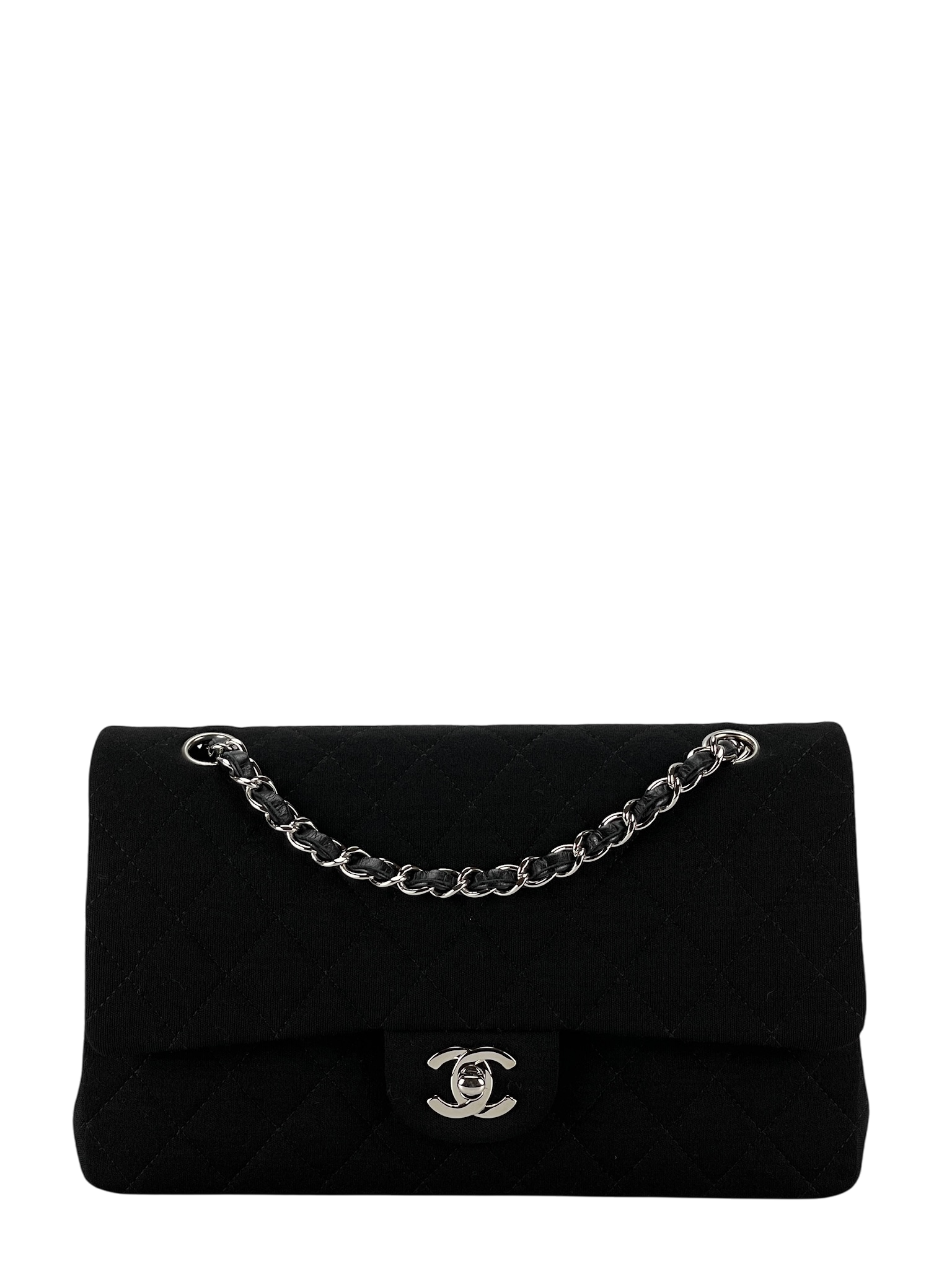 CHANEL - Jersey Quilted Medium Double Flap Black