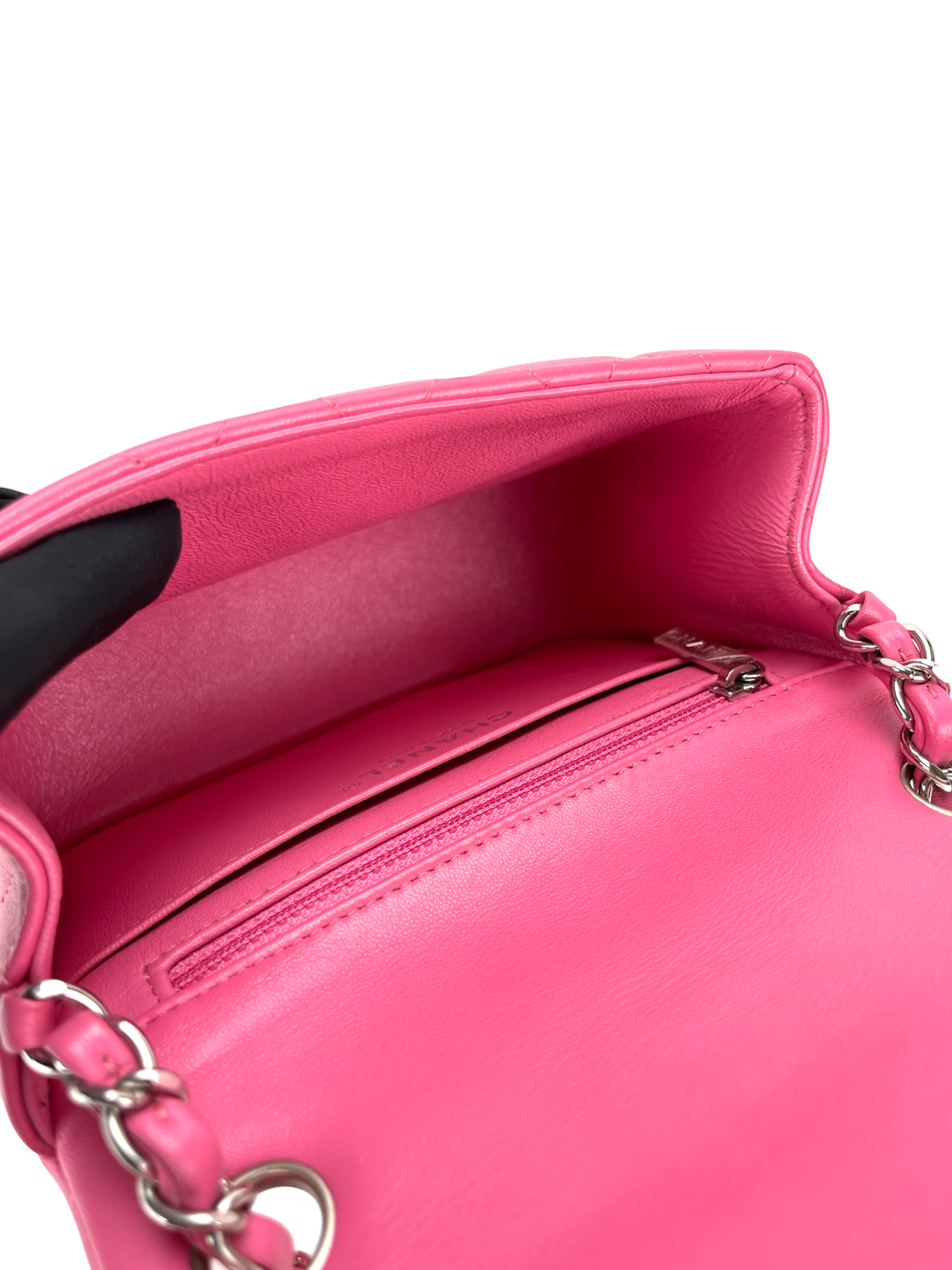 CHANEL - Mini Square Classic Flap Bag Pink Lambskin Sliver Hardware