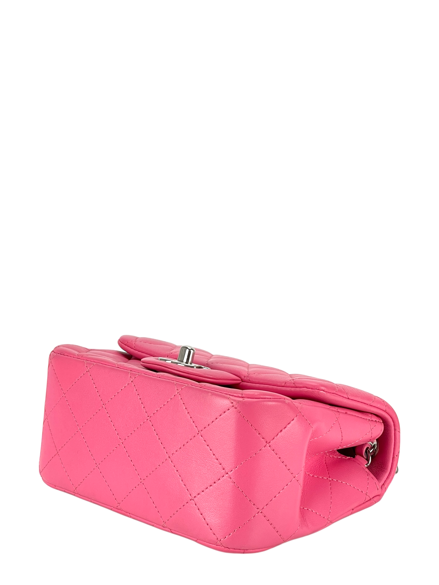 CHANEL - Mini Square Classic Flap Bag Pink Lambskin Sliver Hardware