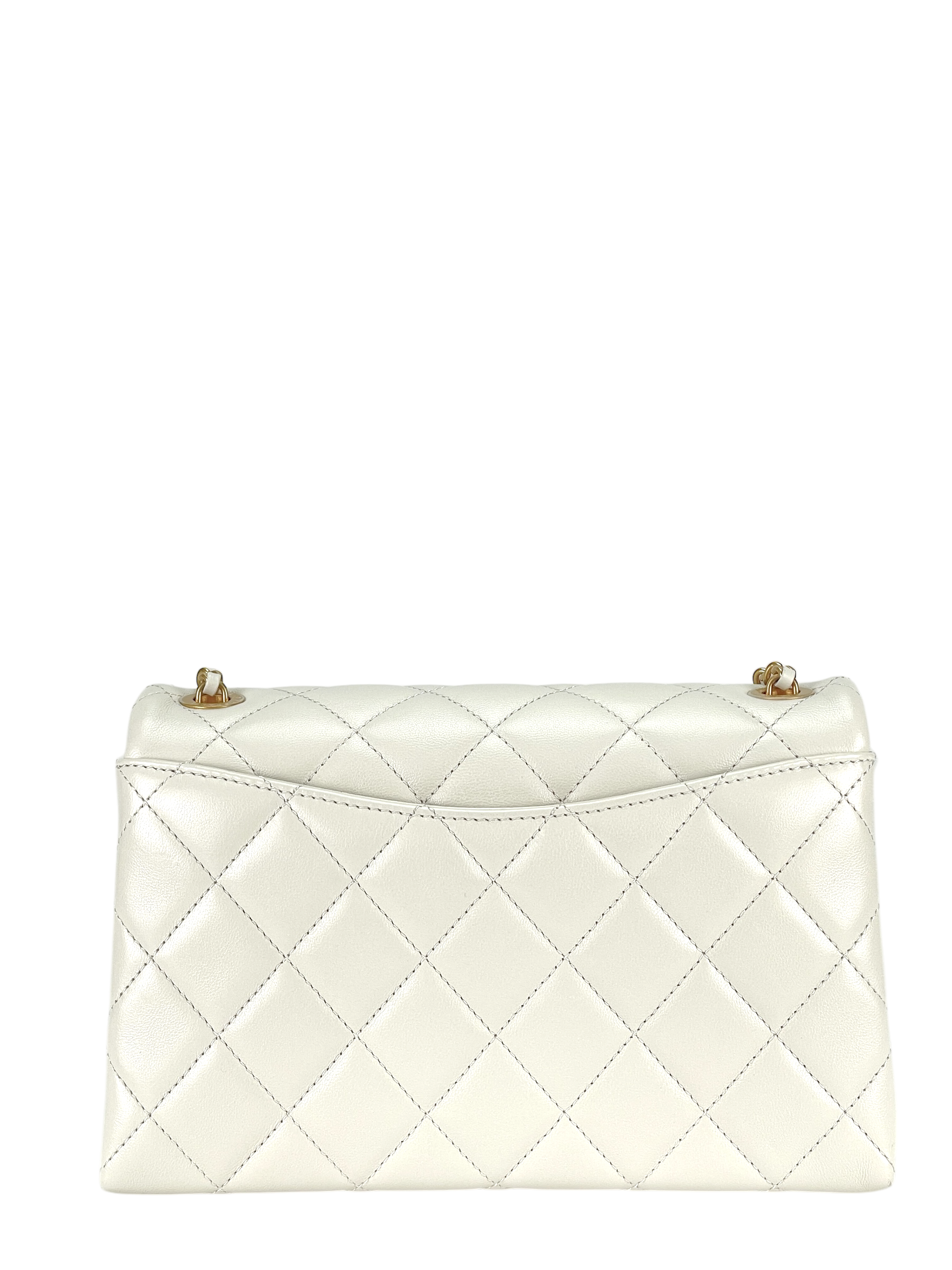 CHANEL - 24A Flap Bag Seasonal Chain White Lambskin Gold Hardware