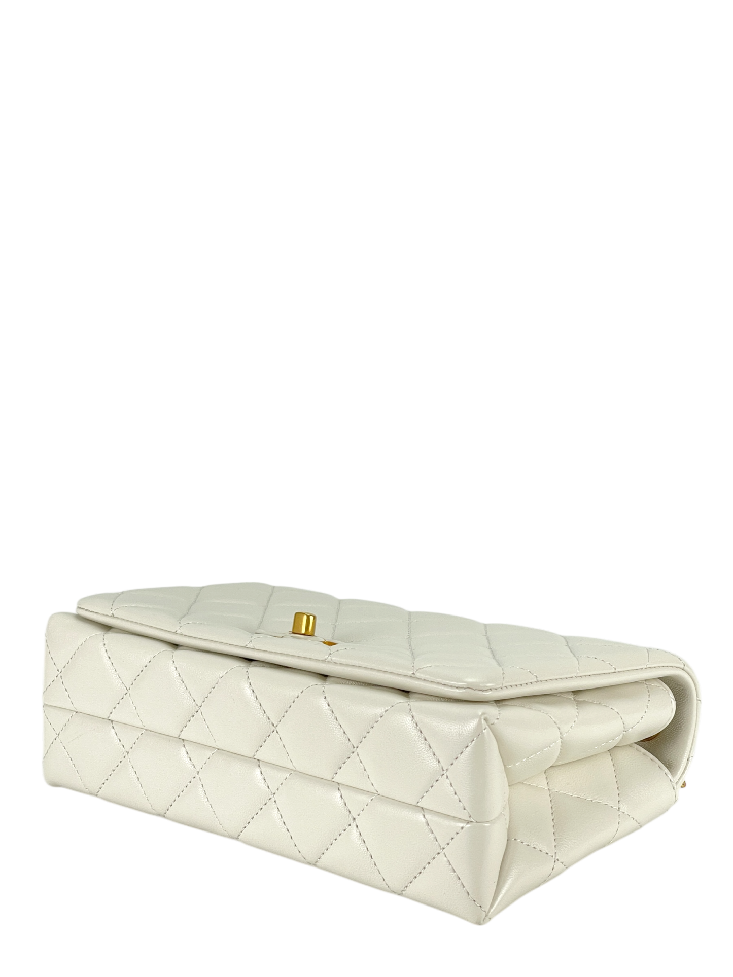 CHANEL - 24A Flap Bag Seasonal Chain White Lambskin Gold Hardware