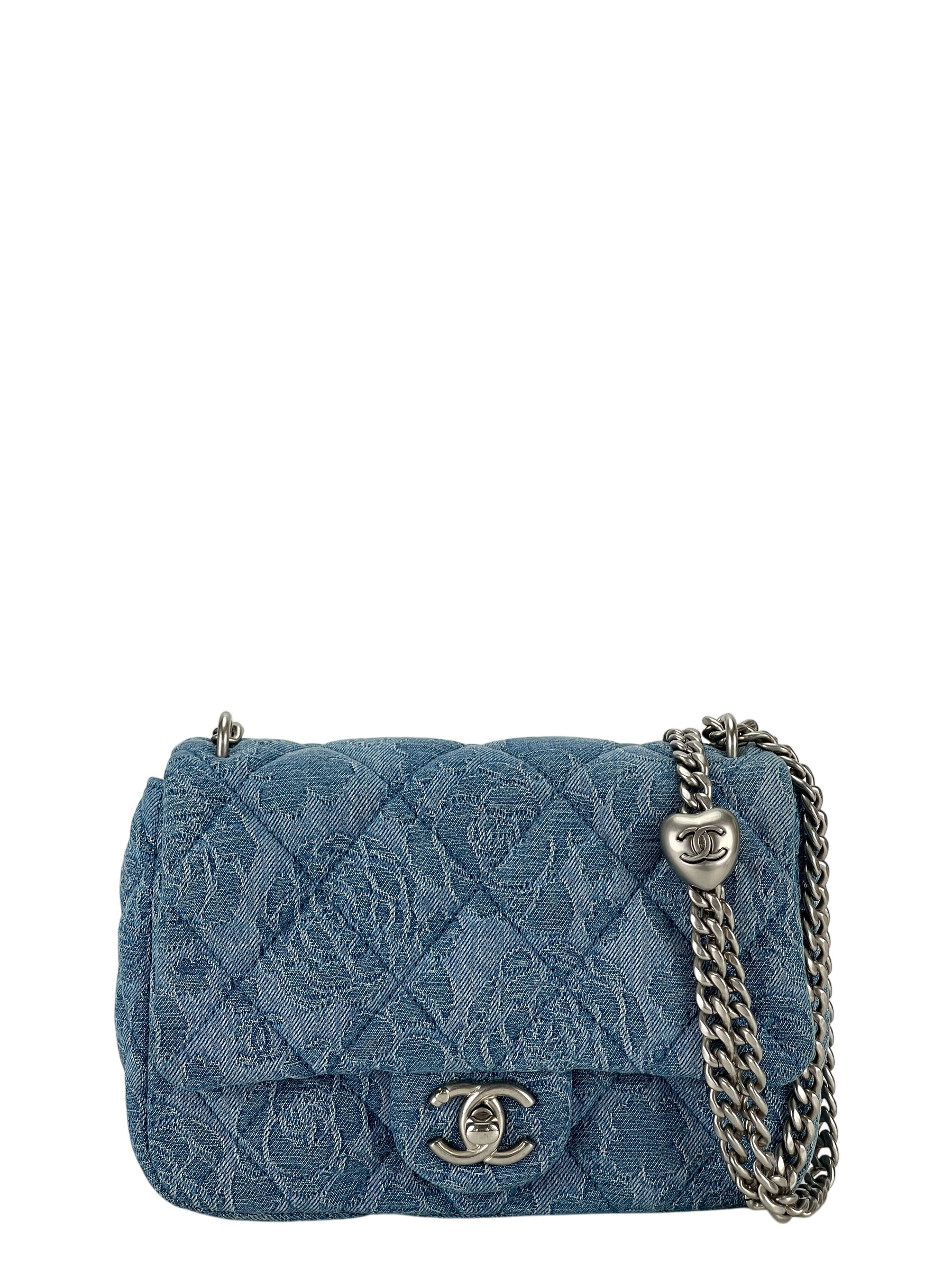 CHANEL - Mini Flap Blue Denim Camellia Sweetheart 