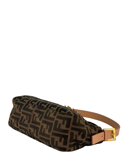 FENDI - Zucca With Crystal Flower Baguette Tobacco