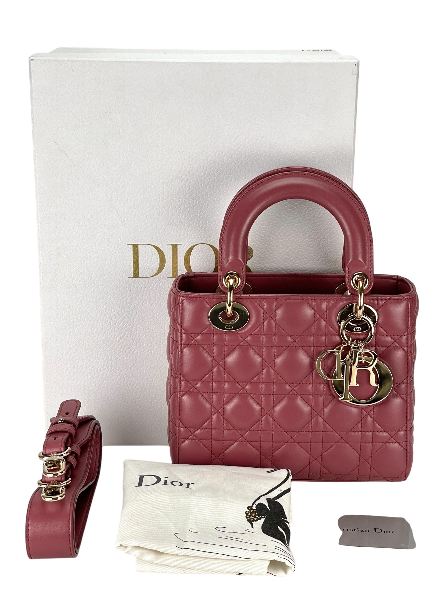 DIOR - Pink Cannage Quilted Lambskin Lady Dior Medium