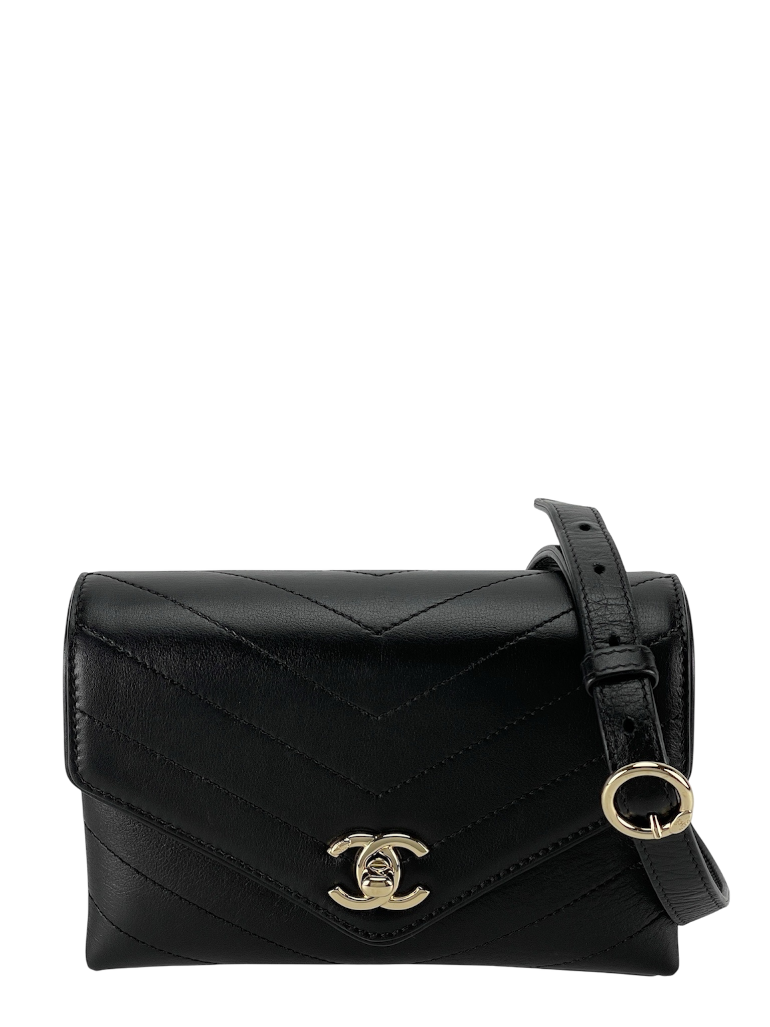CHANEL - Coco Chevron Double Wrap Waist Bag Calfskin Light Tone Hardware