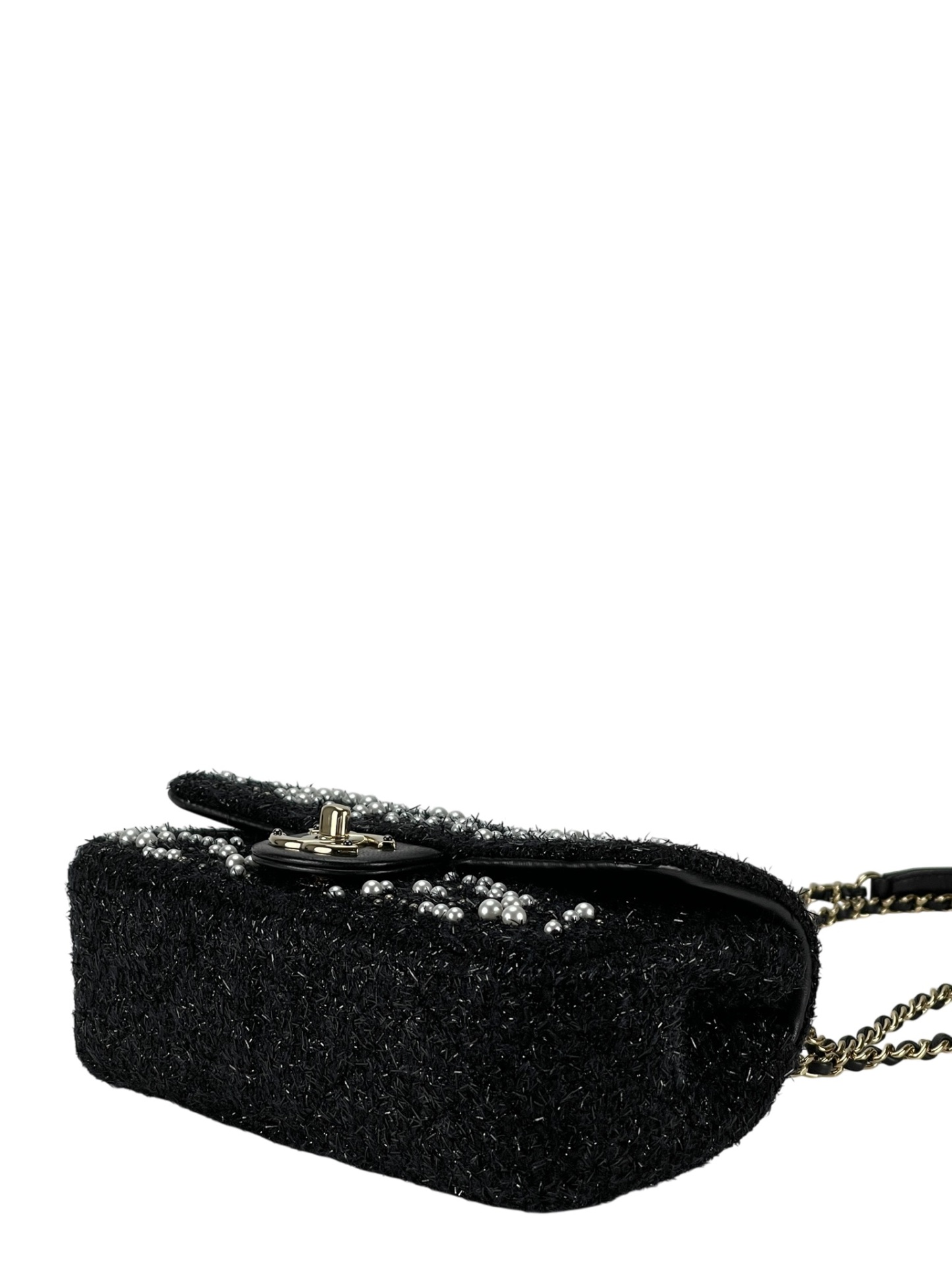 CHANEL - Tweed Pearl Mini Cosmos Flap Bag Black