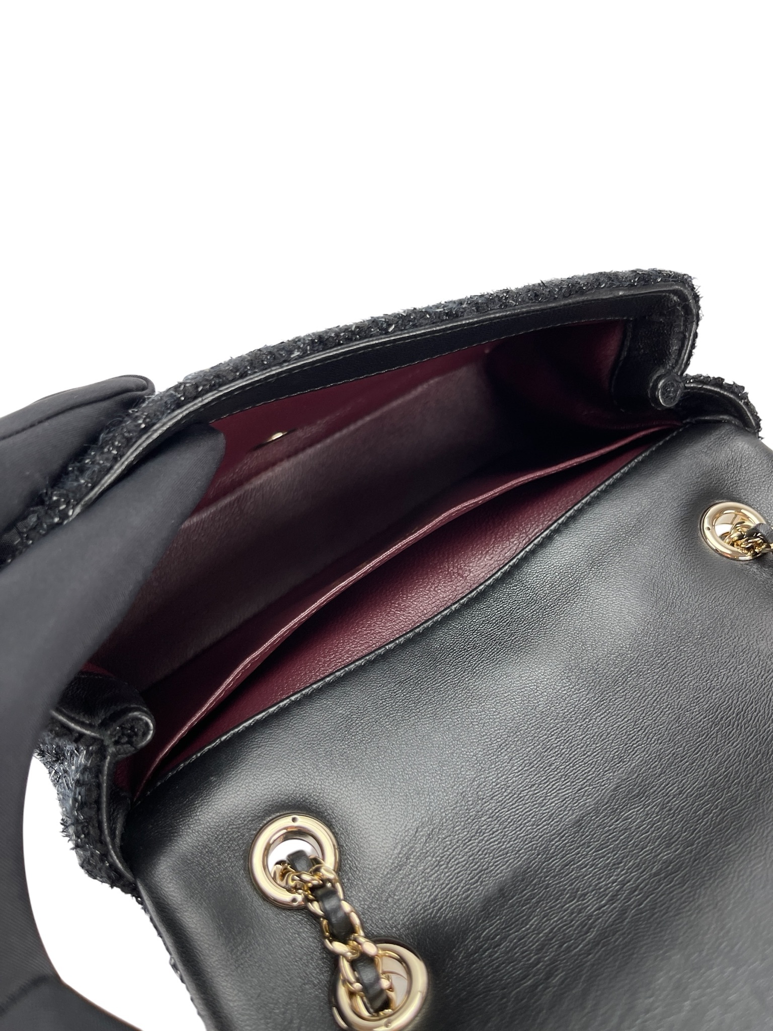 CHANEL - Tweed Pearl Mini Cosmos Flap Bag Black