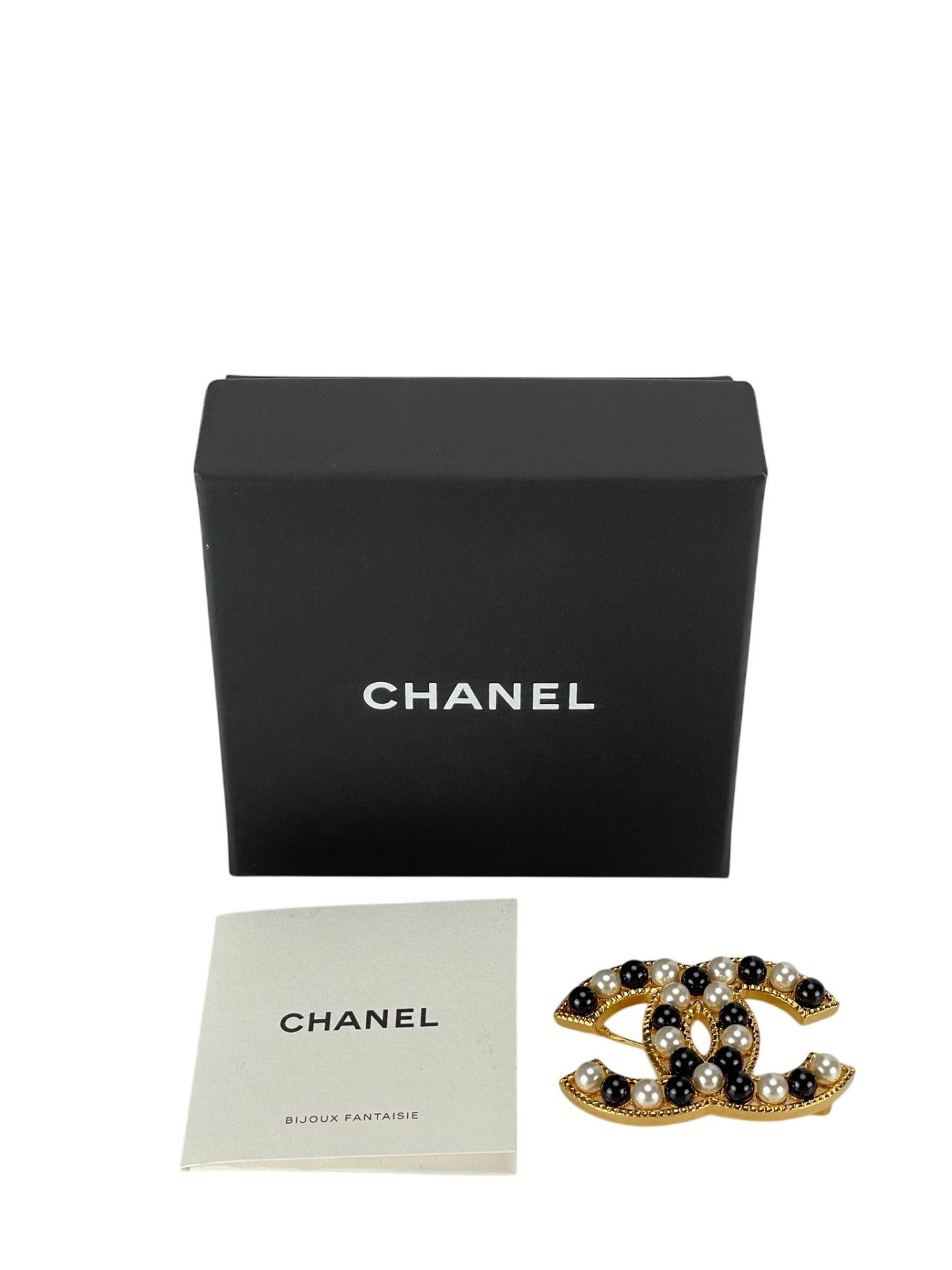 CHANEL - Black White Pearl Coco Mark Brooch