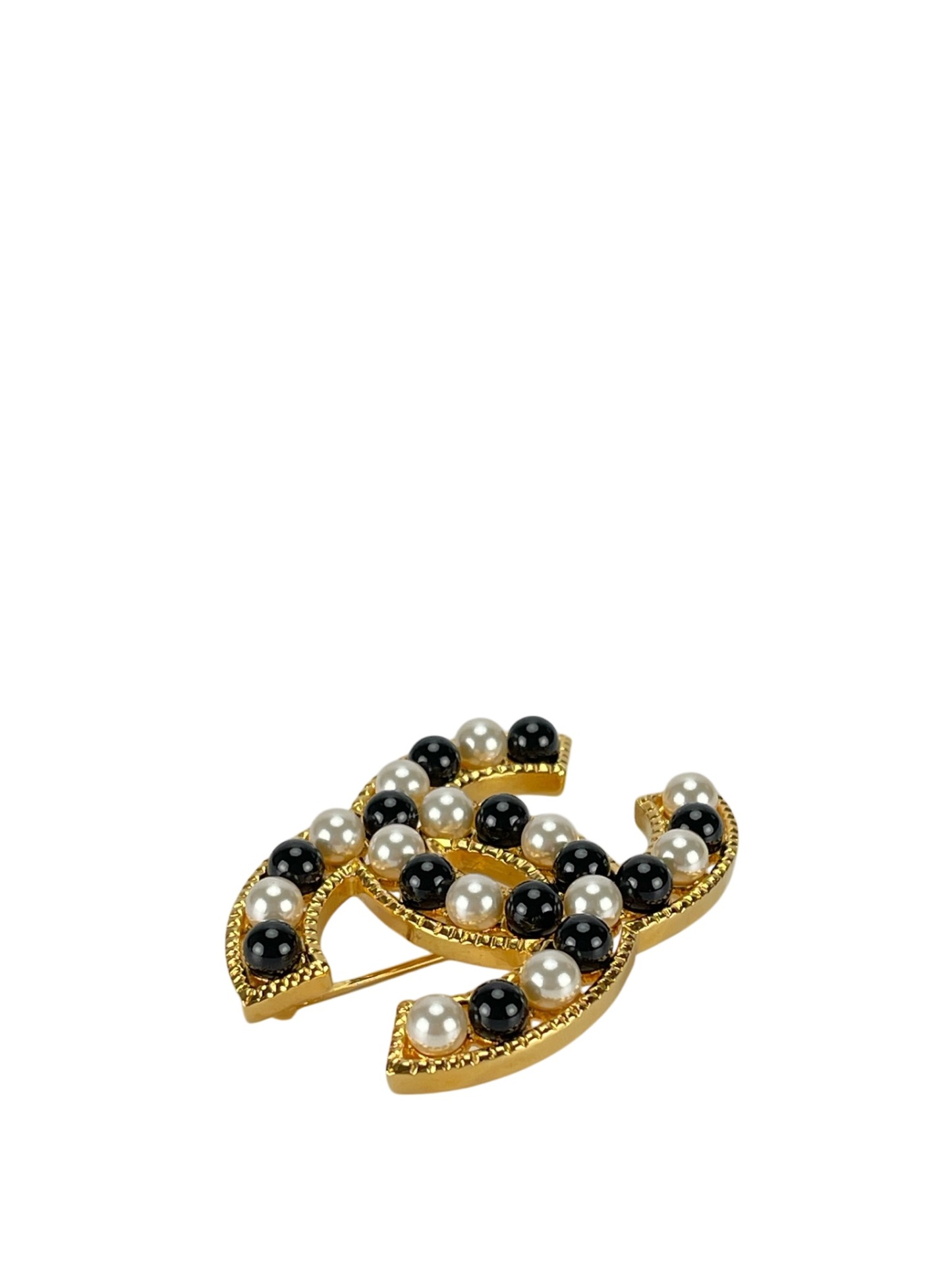 CHANEL - Black White Pearl Coco Mark Brooch