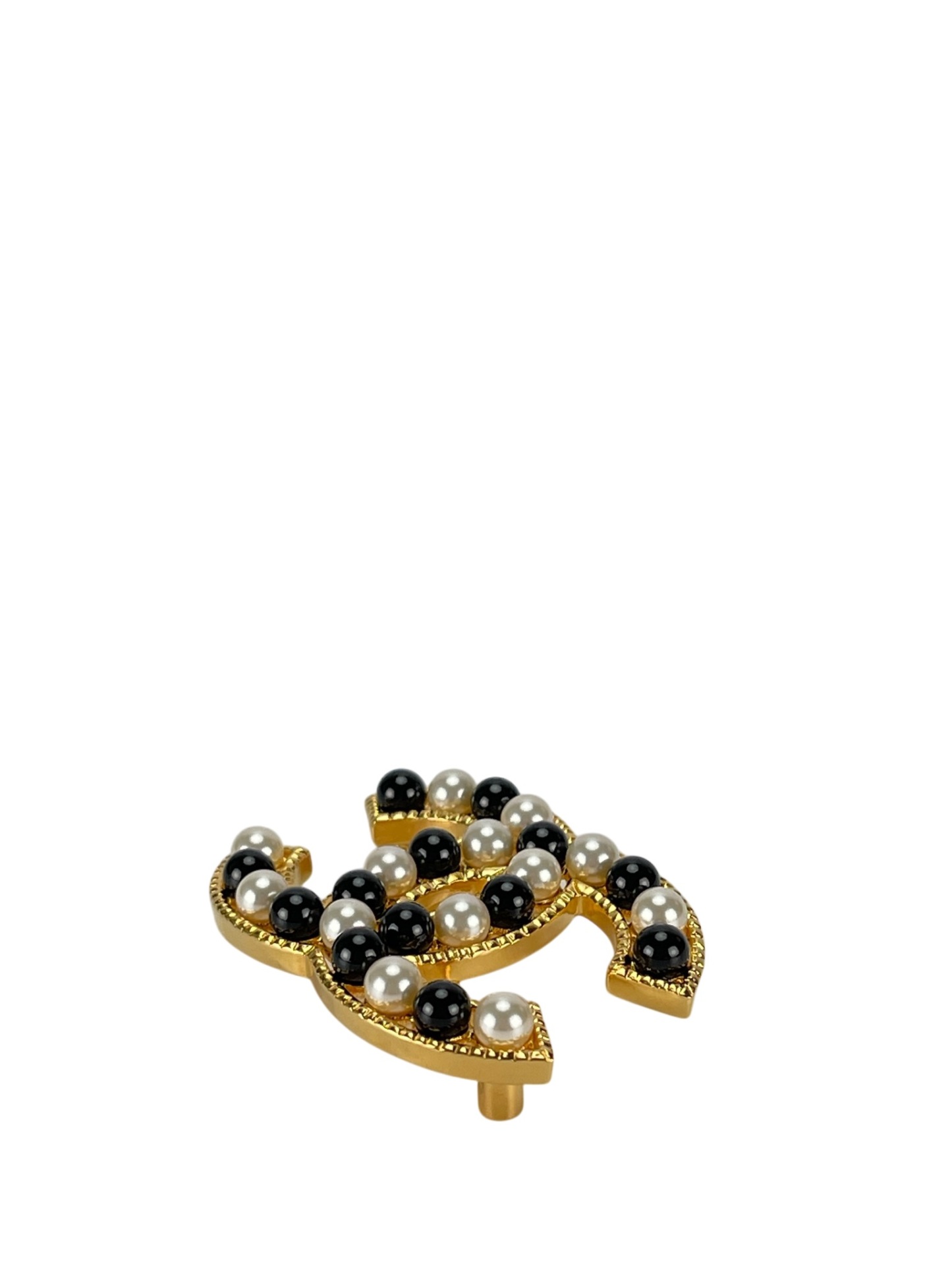 CHANEL - Black White Pearl Coco Mark Brooch