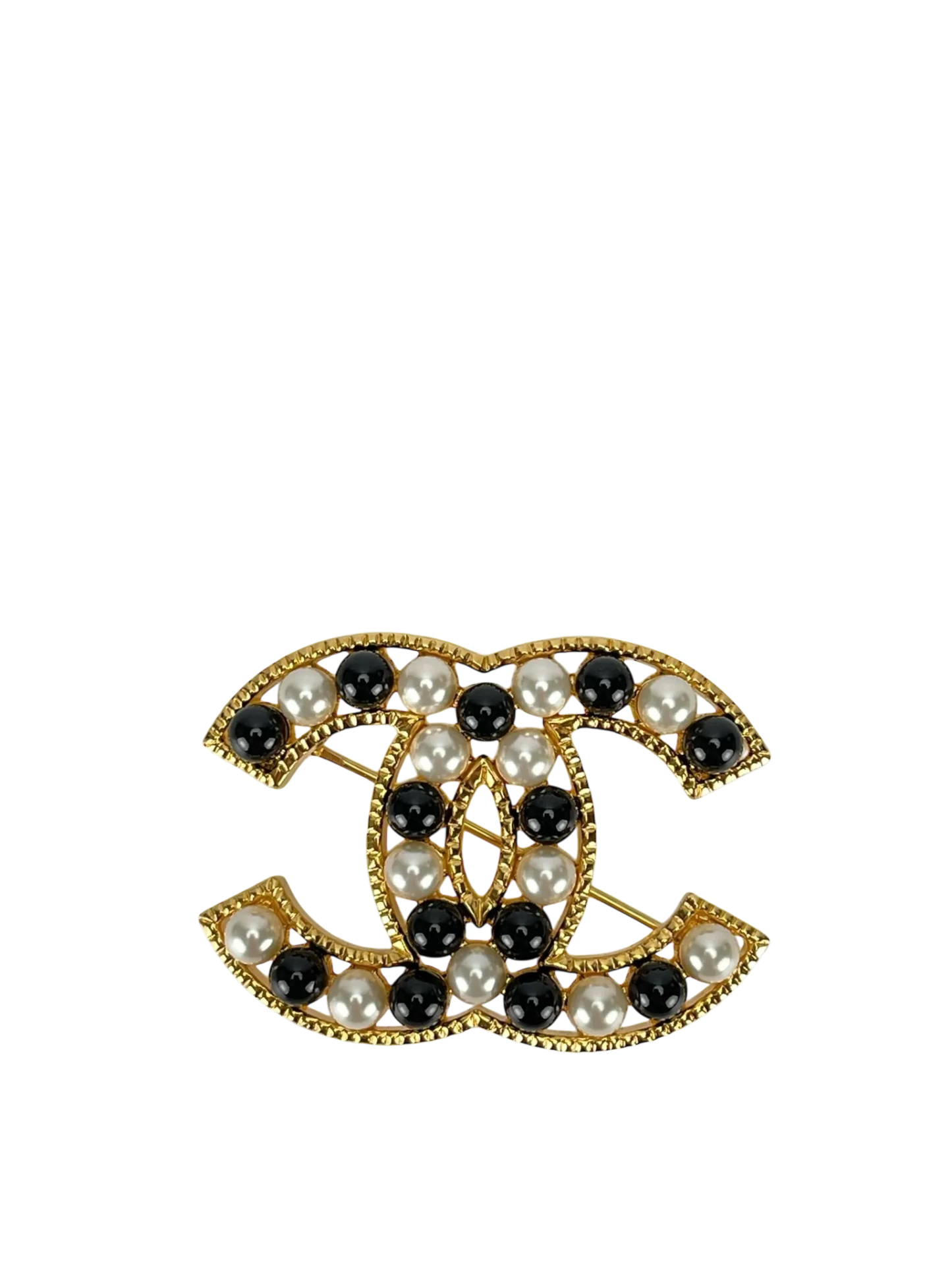 CHANEL - Black White Pearl Coco Mark Brooch