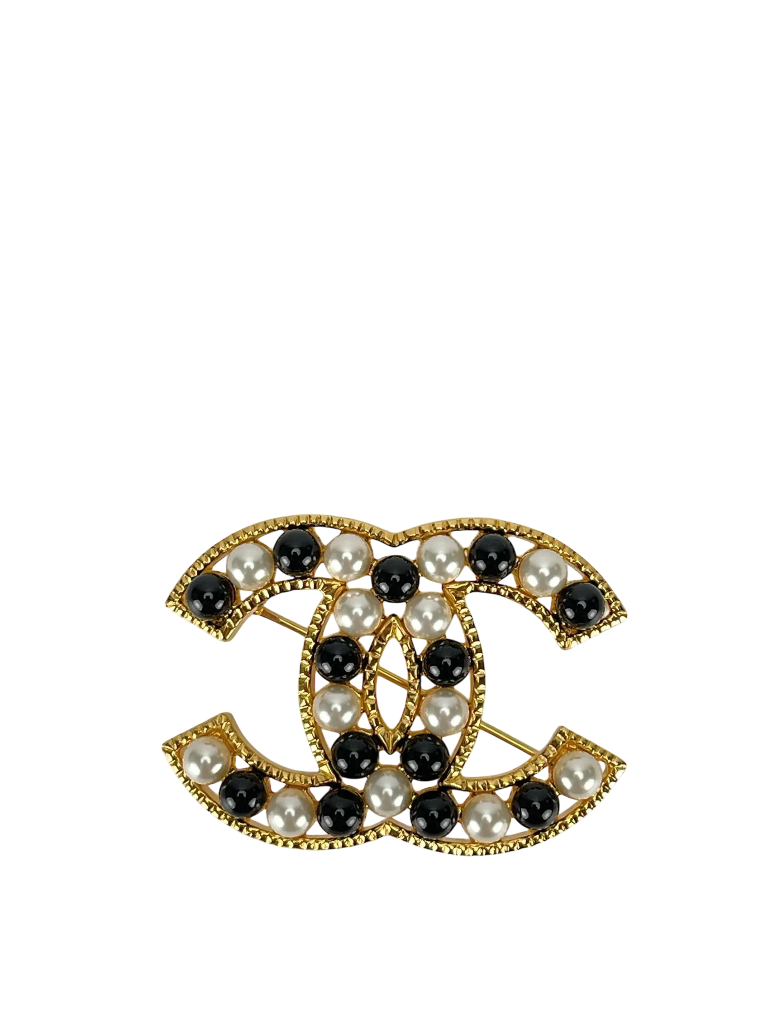 CHANEL - Black White Pearl Coco Mark Brooch