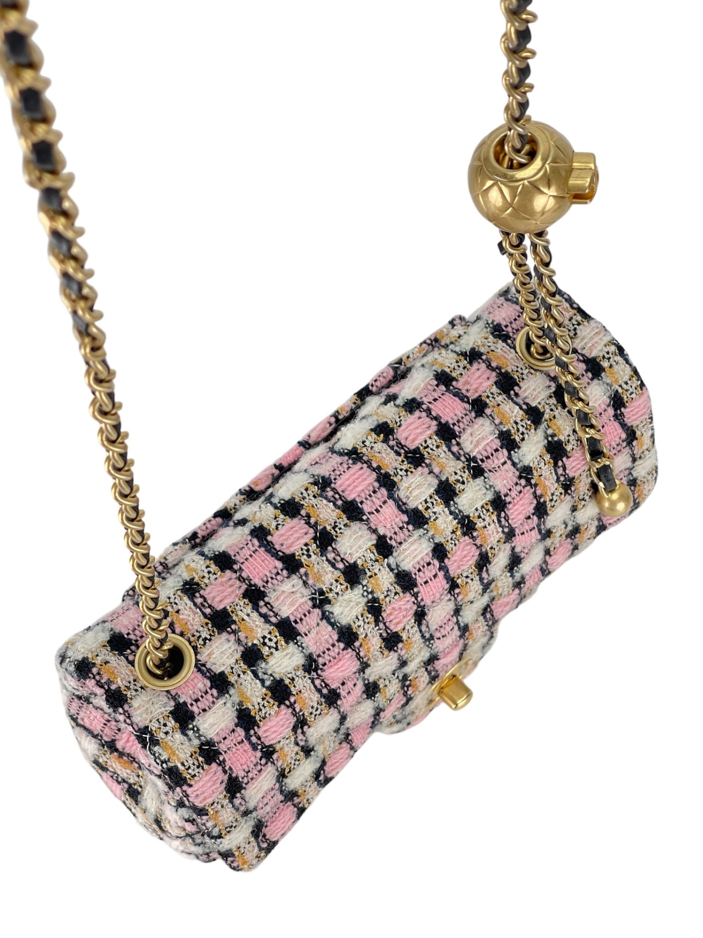 CHANEL - Mini Classic Double Flap Bag Gold ball Multicolor Tweed