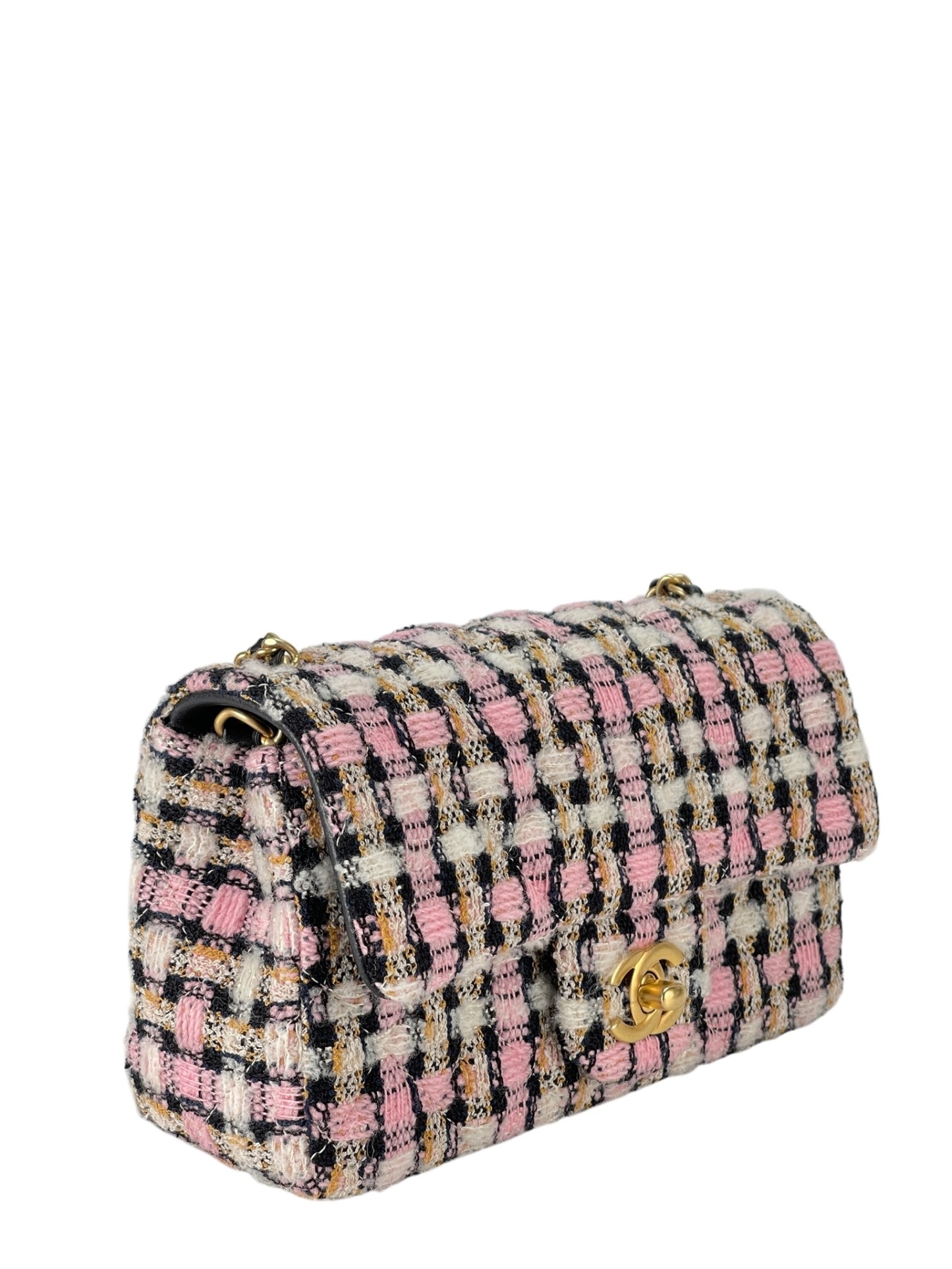 CHANEL - Mini Classic Double Flap Bag Gold ball Multicolor Tweed