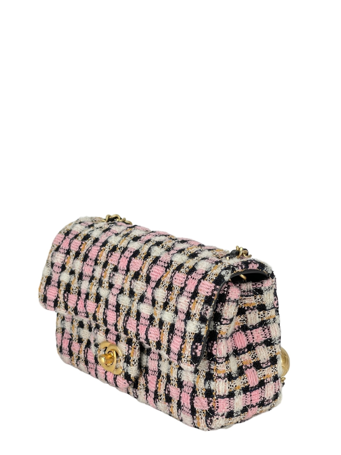 CHANEL - Mini Classic Double Flap Bag Gold ball Multicolor Tweed