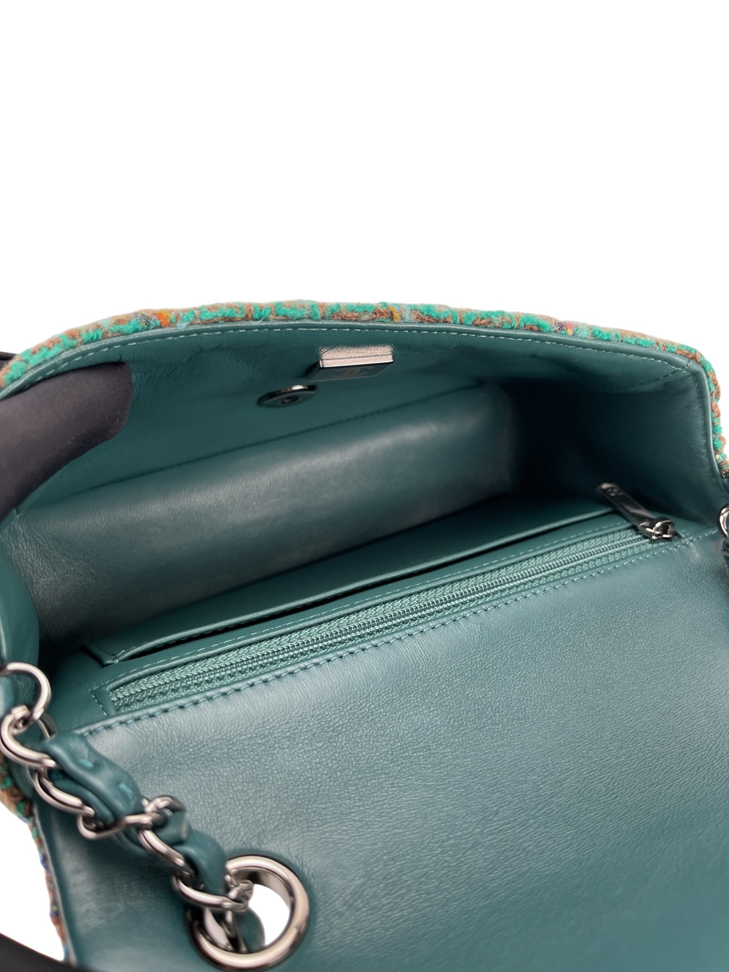 CHANEL - Mini Classic Double Flap Bag Sliver hardware Multicolor Tweed Green