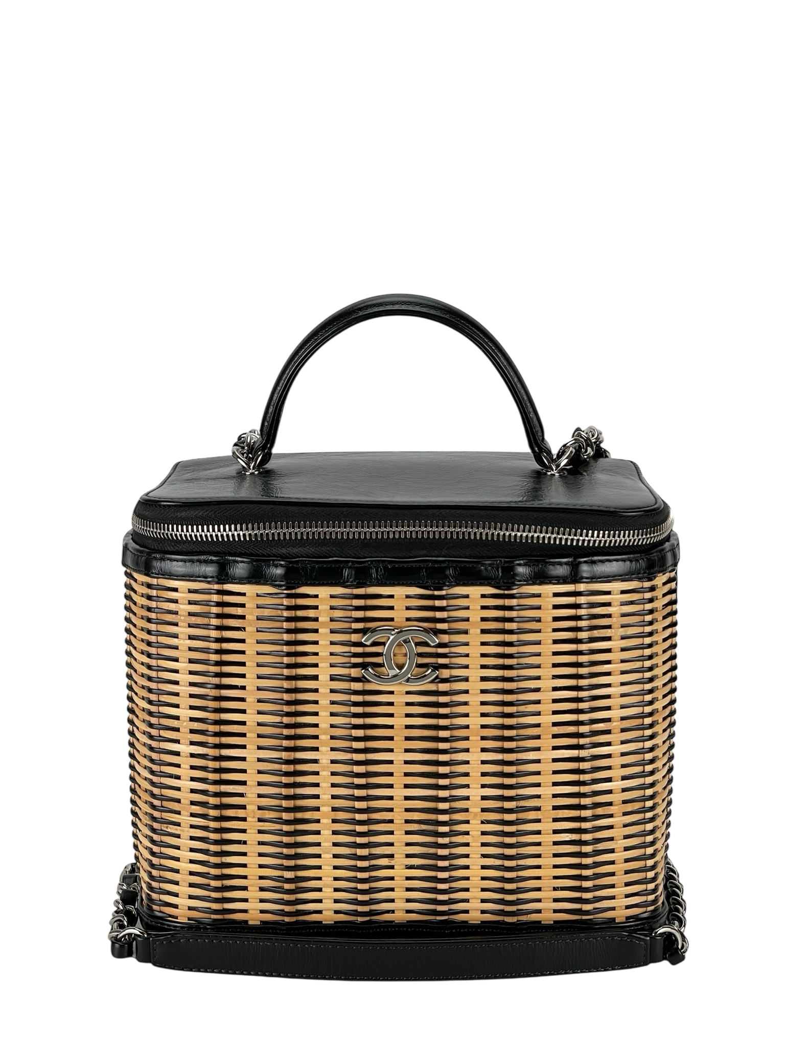 CHANEL -  Handle Vanity Case Rattan and Calfskin Small