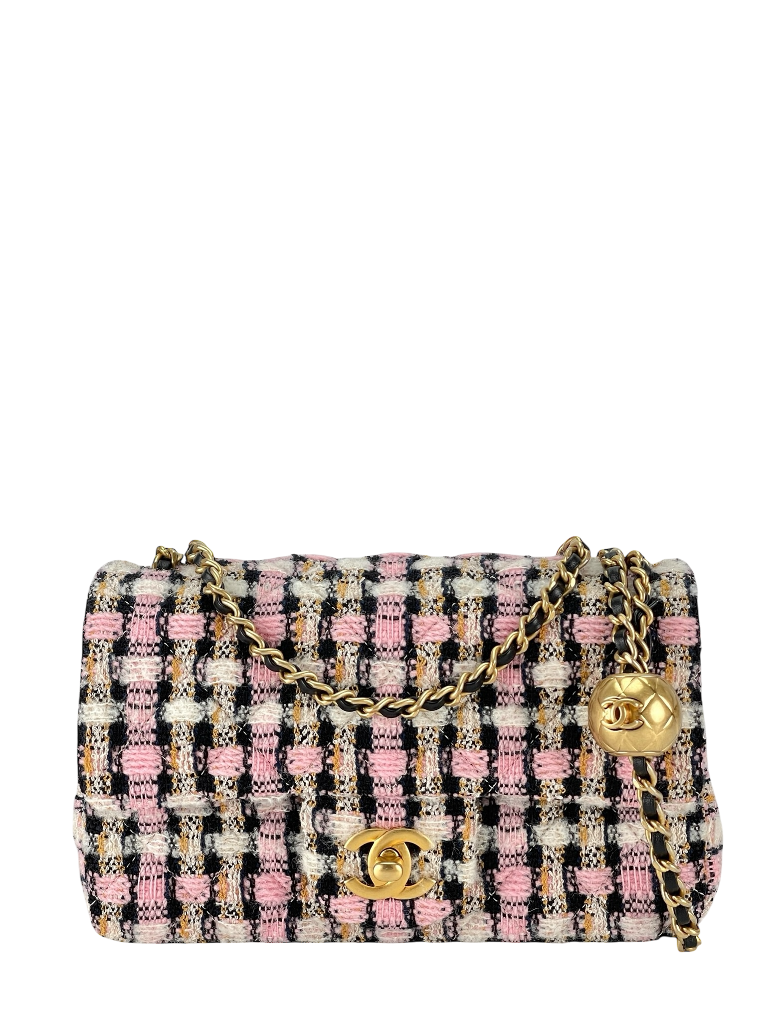 CHANEL - Mini Classic Double Flap Bag Gold ball Multicolor Tweed 