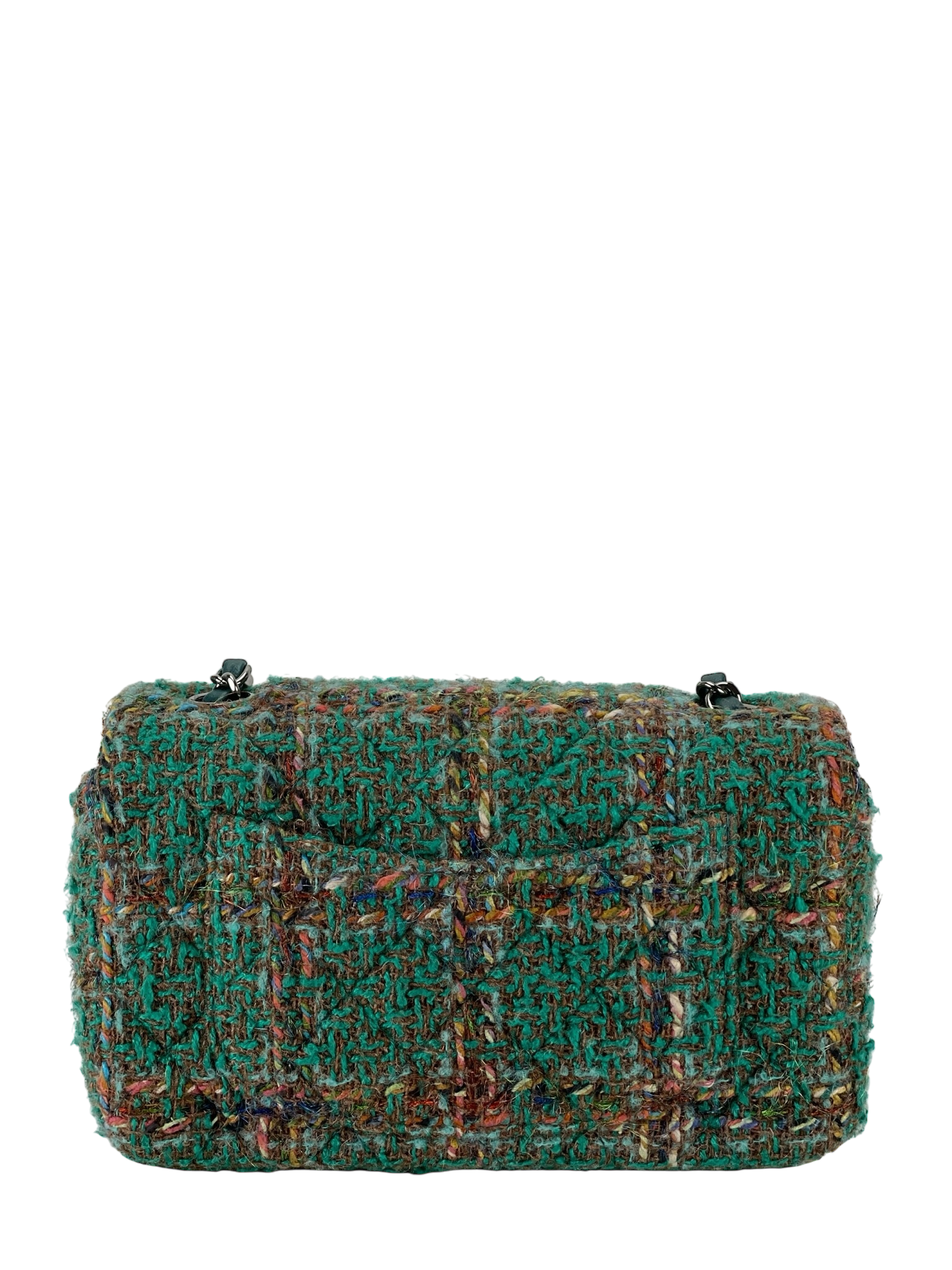 CHANEL - Mini Classic Double Flap Bag Sliver hardware Multicolor Tweed Green