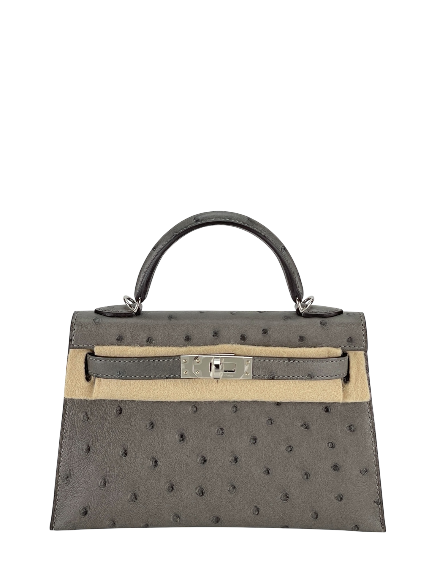 HERMES - Mini Kelly 2 0L Gris Meyer Ostrich Palladium Hardware