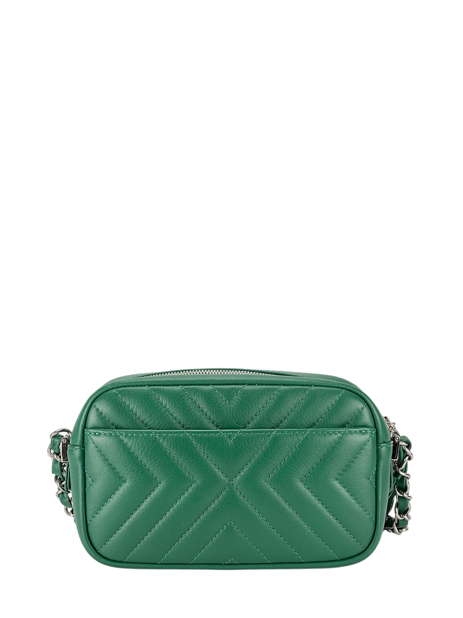 CHANEL - Calfskin Diagonal Chevron Quilted Tassel Camera Case Green