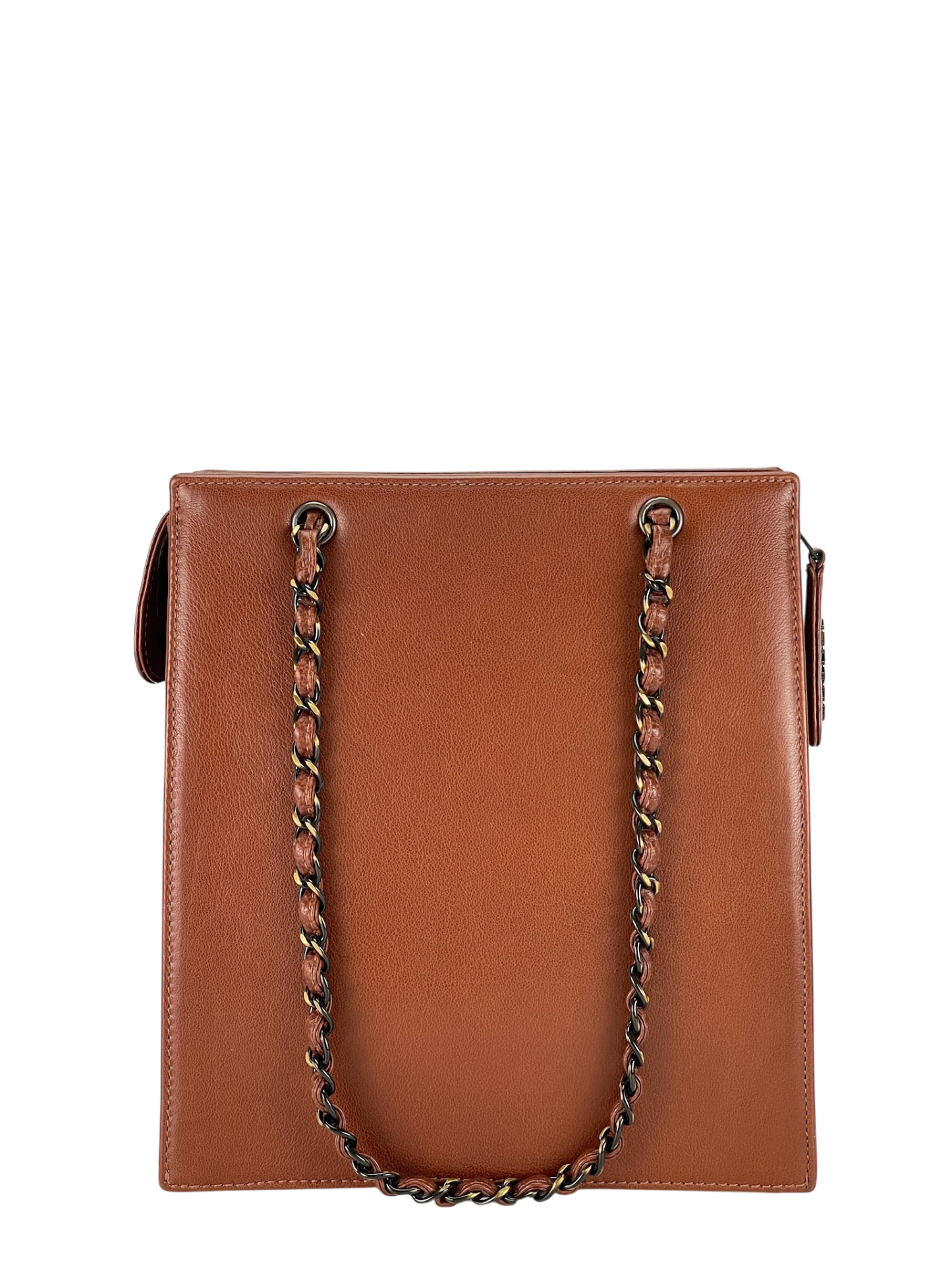 CHANEL - Vintage CC Calfskin Caramel Chain Tote Bag