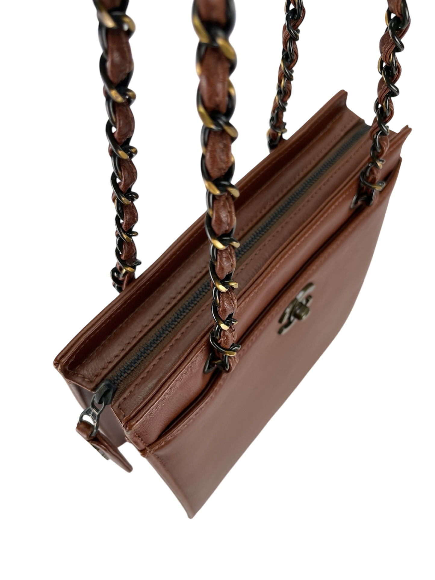 CHANEL - Vintage CC Calfskin Caramel Chain Tote Bag