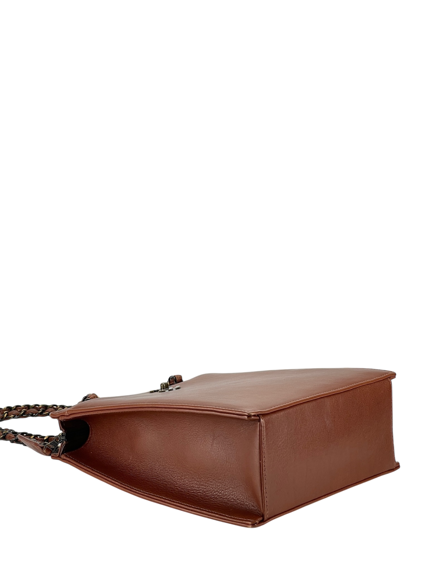 CHANEL - Vintage CC Calfskin Caramel Chain Tote Bag