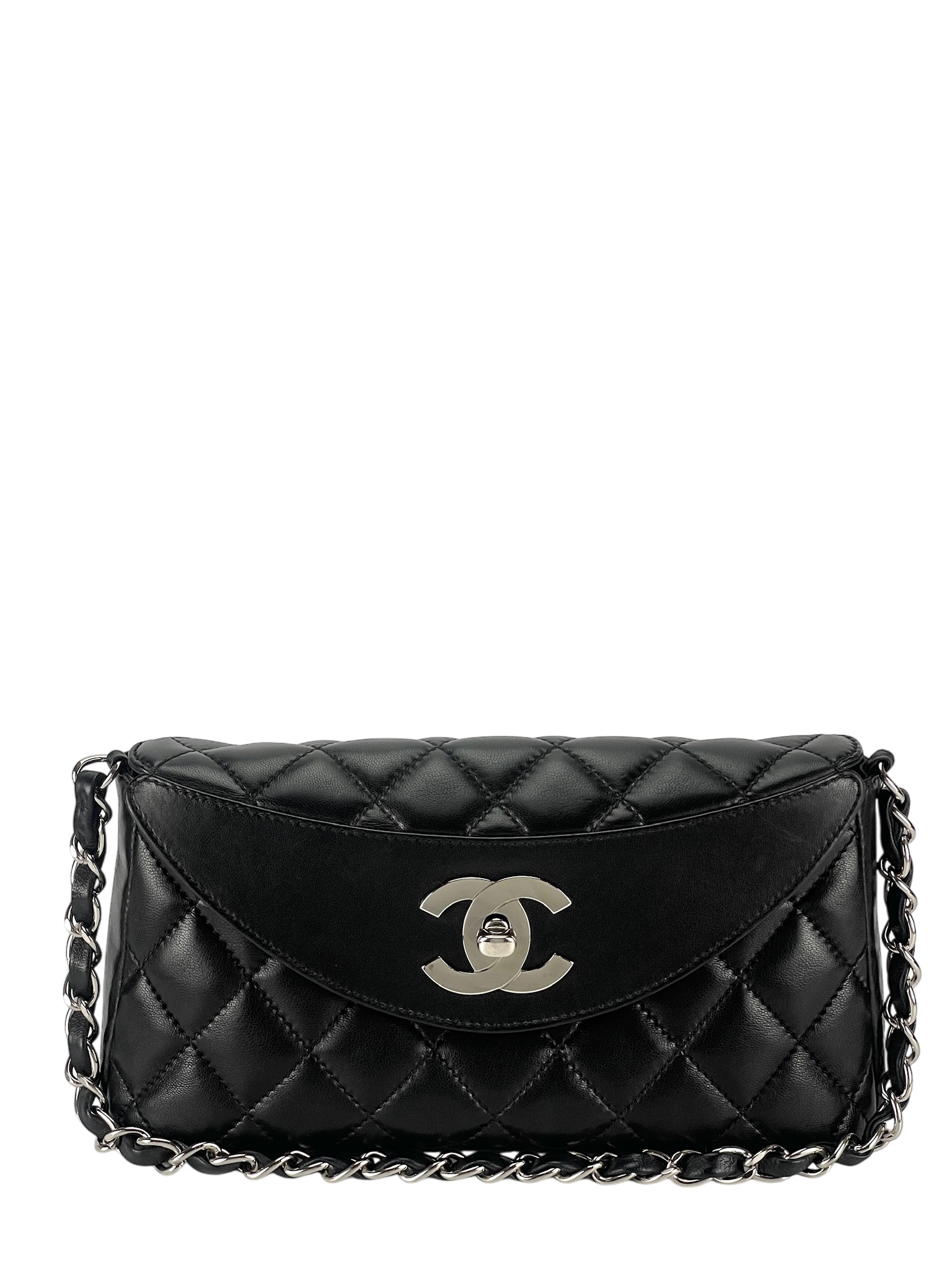 CHANEL - Lambskin Quilted CC Turnlock Flap Shoulder Bag Black