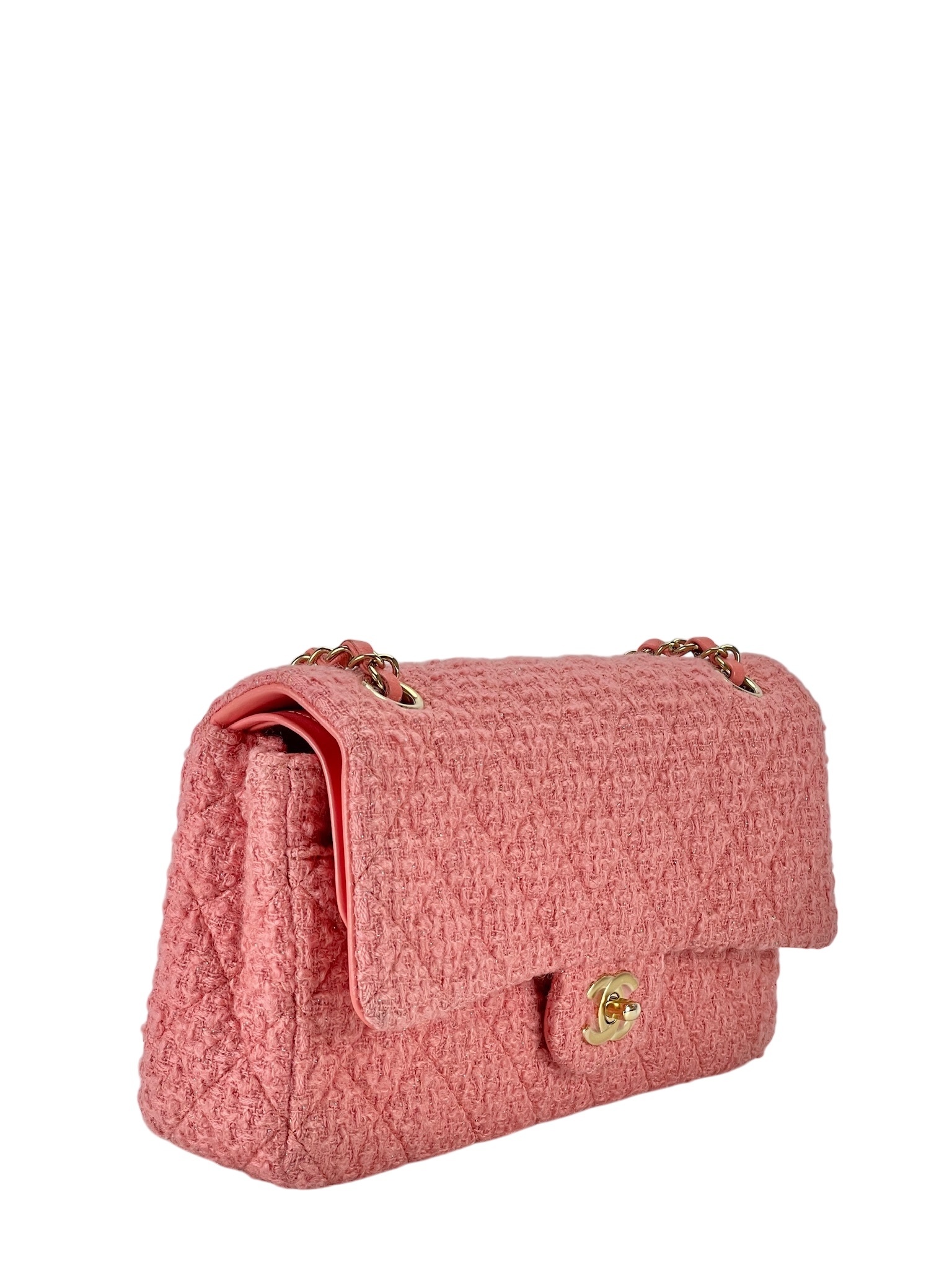 CHANEL - Medium Classic Double Flap Bag Pink Tweed (CF25)