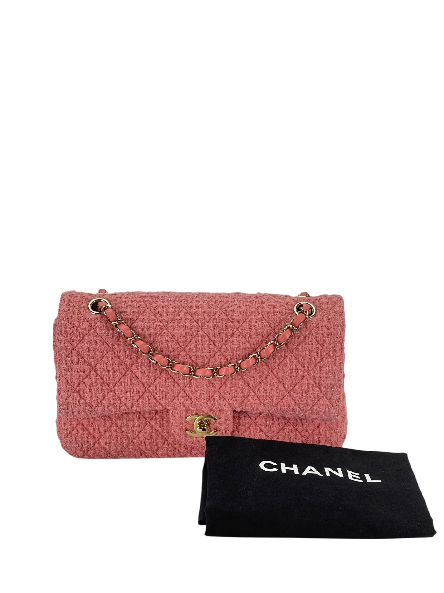CHANEL - Medium Classic Double Flap Bag Pink Tweed (CF25)